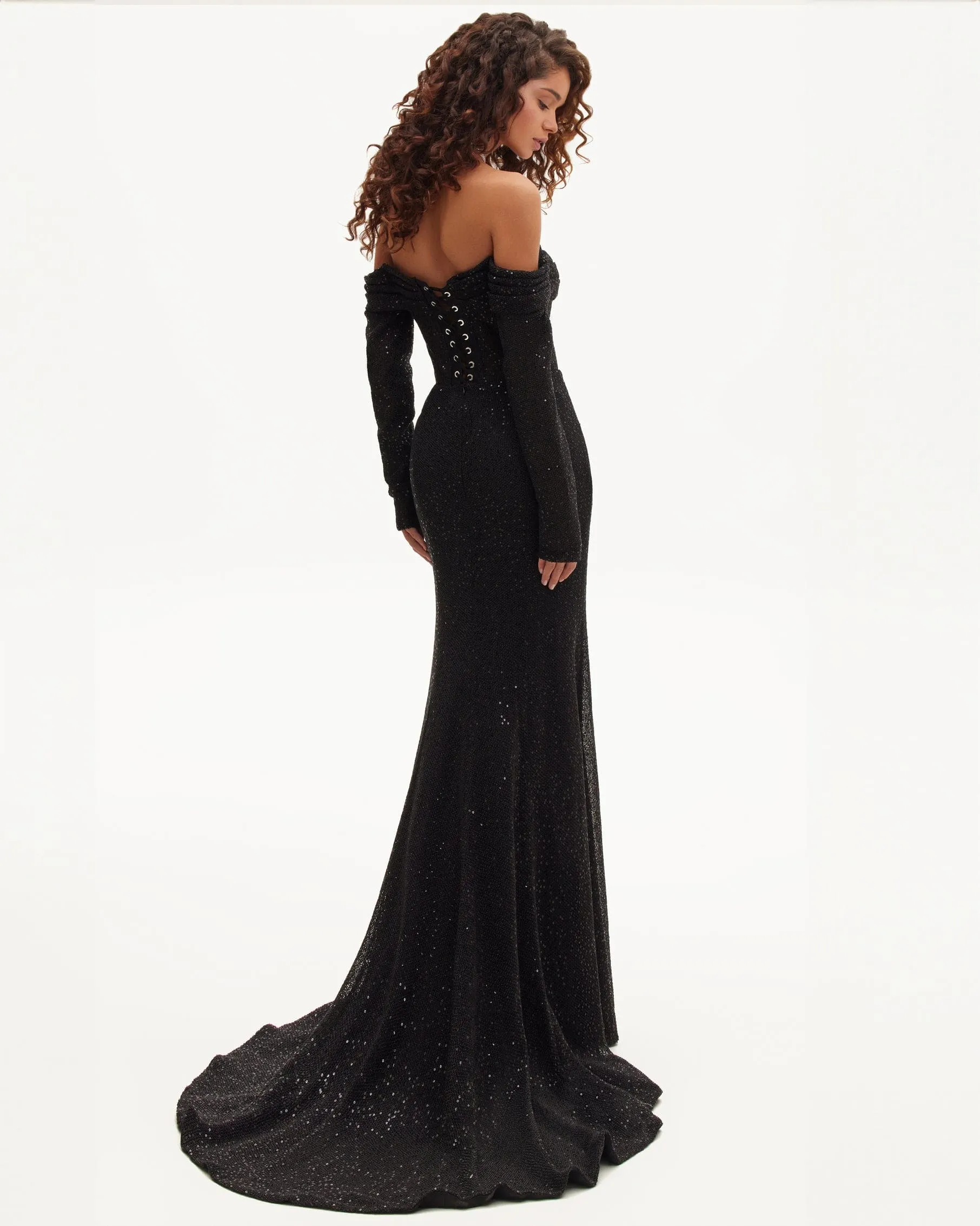 Elegant black off-the-shoulder sparkling maxi dress sold by Milla product image thumbnail 4