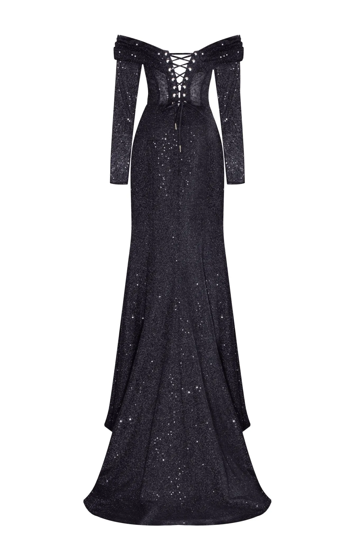 Elegant black off-the-shoulder sparkling maxi dress sold by Milla product image thumbnail 3