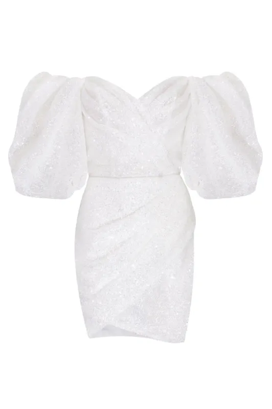 White Cute mini dress with doll sleeves sold by Milla