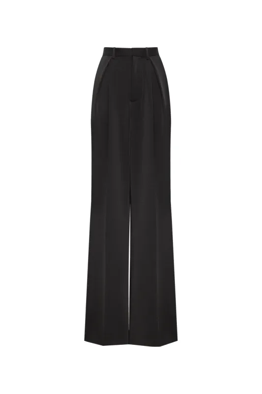 Refined black pants cut from Italian satin, Xo Xo sold by Milla