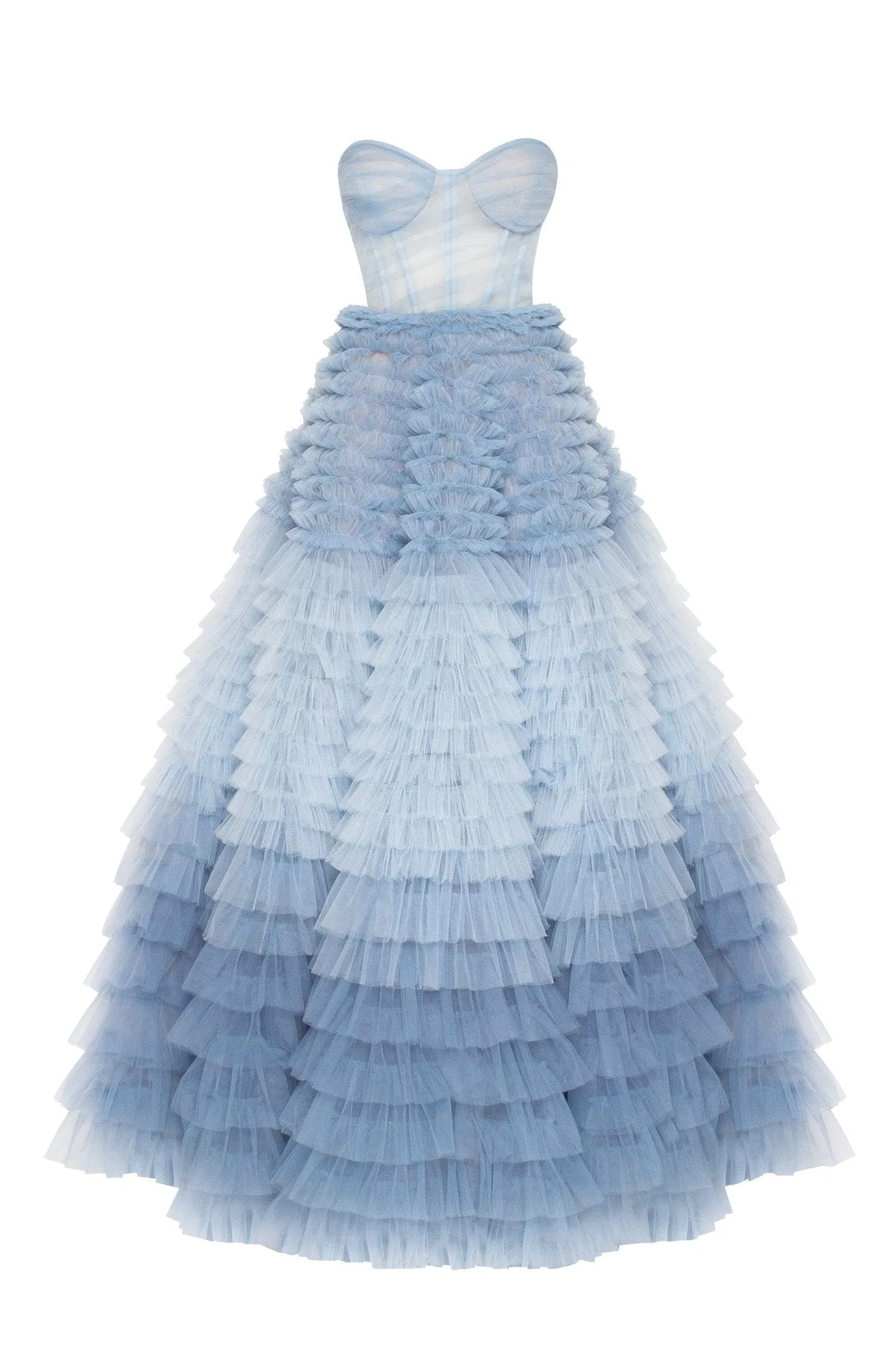 Light Blue Strapless Frill-Layered Fluffy Dress sold by Milla