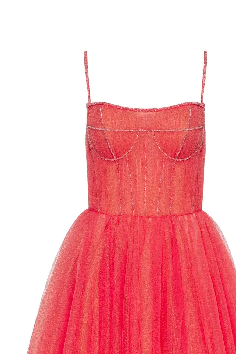 Coral Tie-strap cocktail dress with the elegant corset embroidery sold by Milla product image thumbnail 5