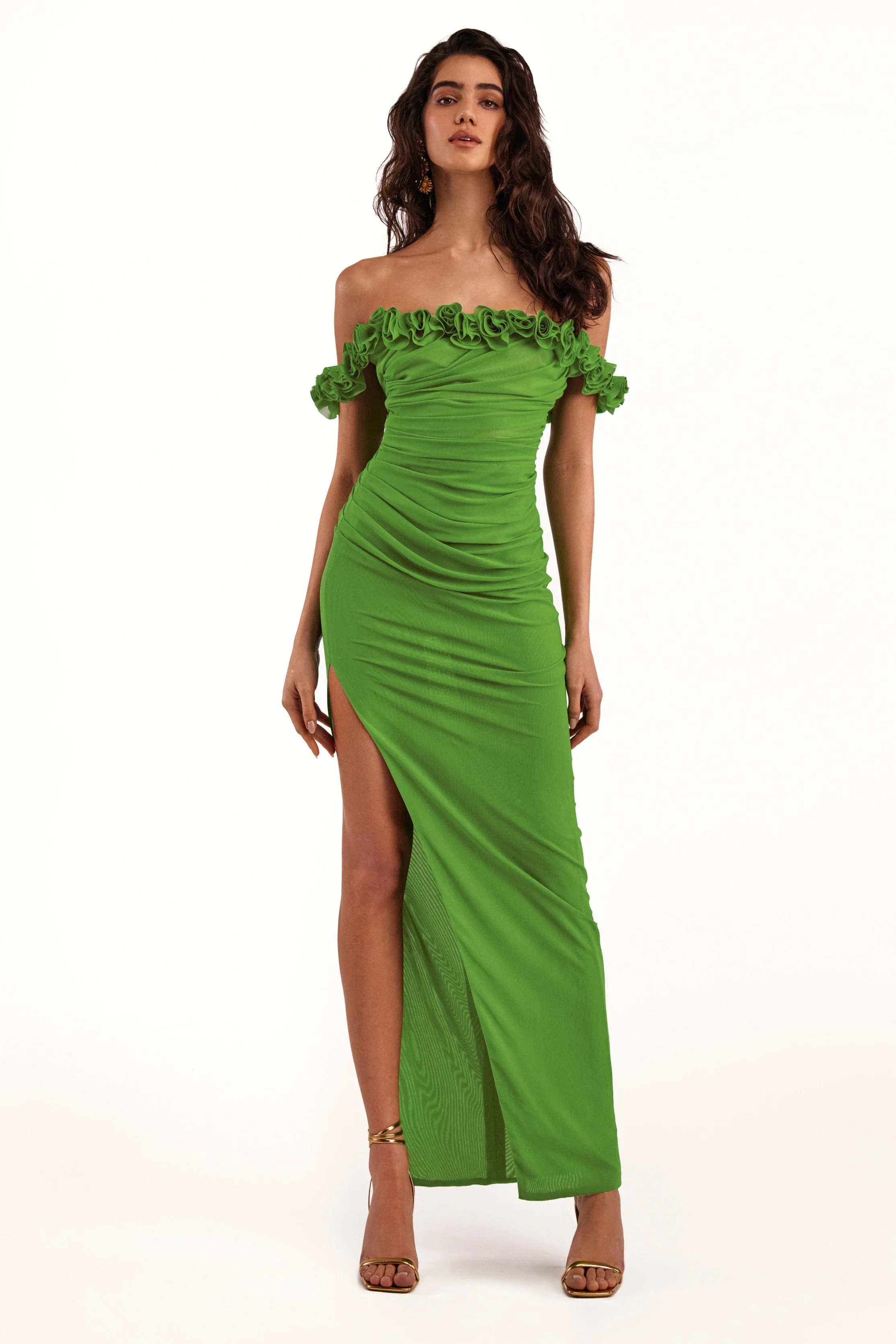 Artful off-the-shoulder evening dress in green sold by Milla product image thumbnail 2