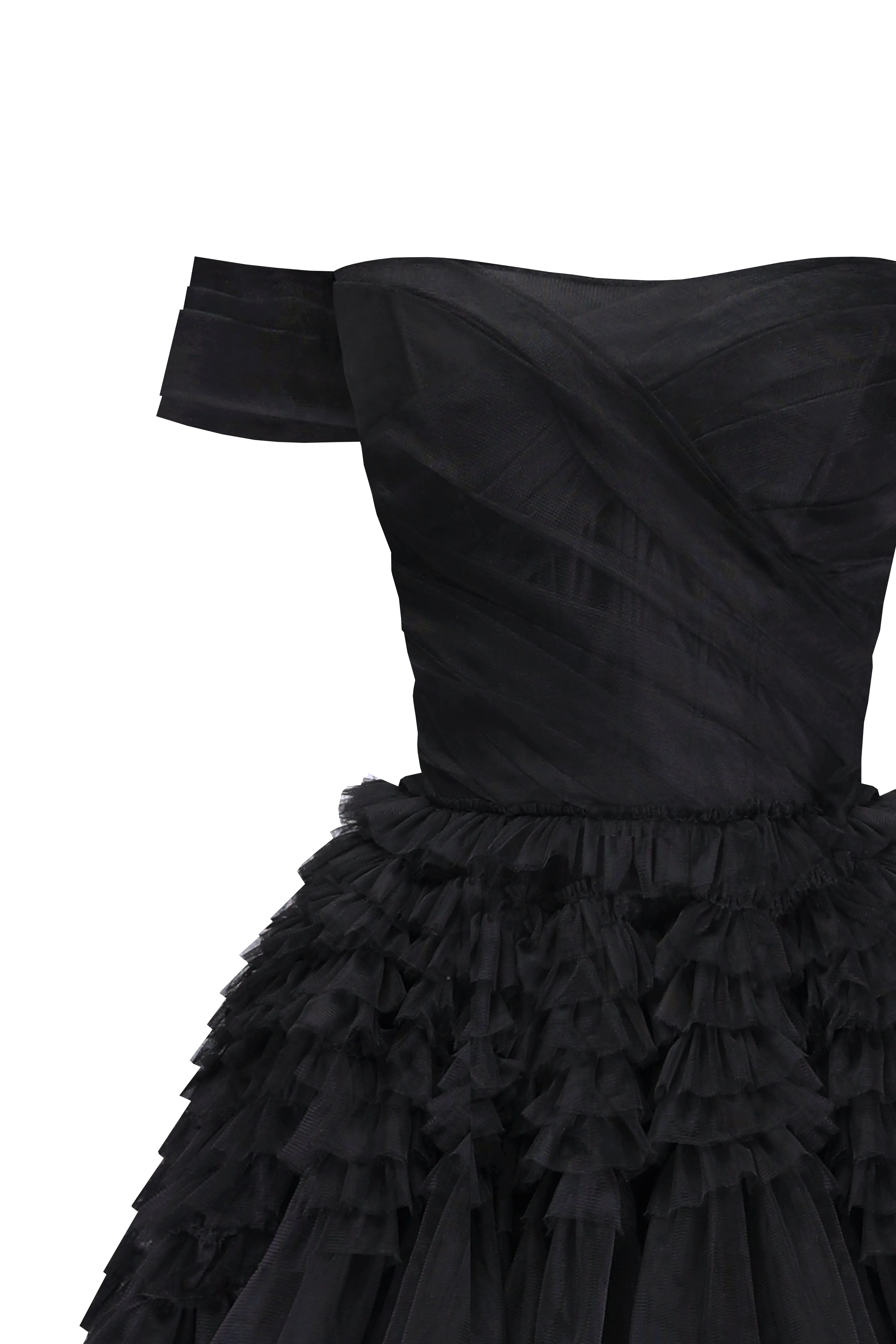 Black Off-The-Shoulder Frill-Layered Gown sold by Milla product image thumbnail 5