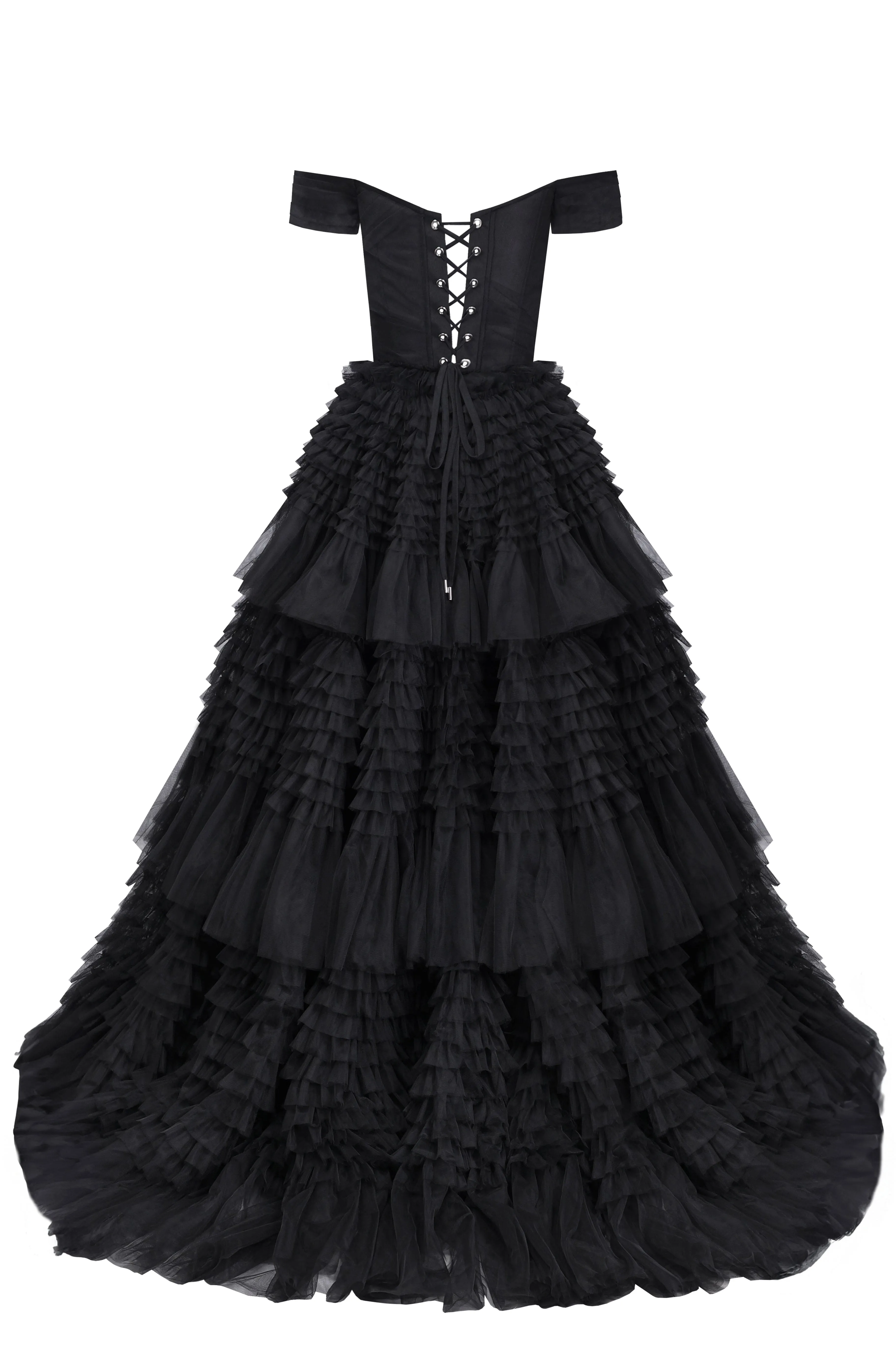 Black Off-The-Shoulder Frill-Layered Gown sold by Milla product image thumbnail 3