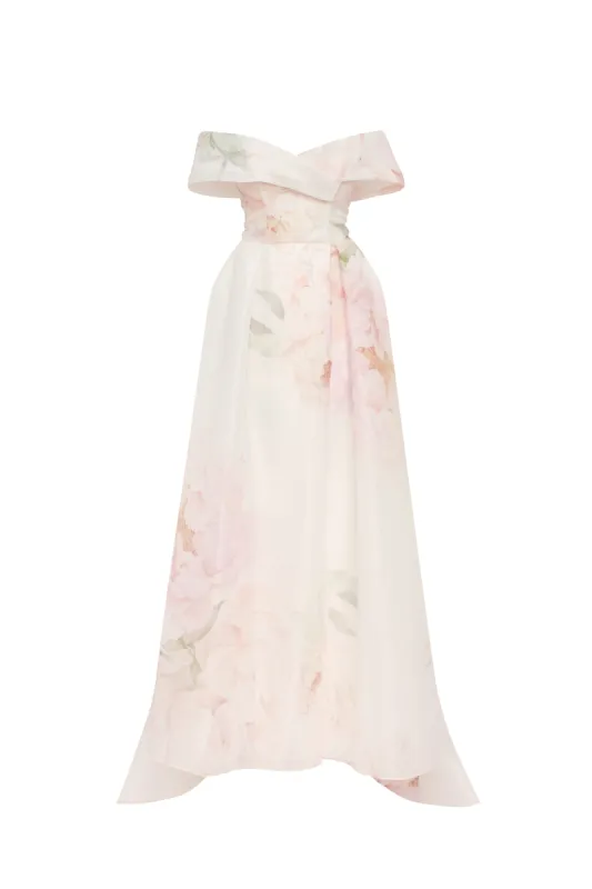 Gorgeous pink peony off-the-shoulder maxi dress, Garden of Eden sold by Milla