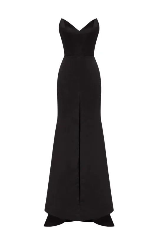 Black Elegant strapless trumpet evening gown sold by Milla