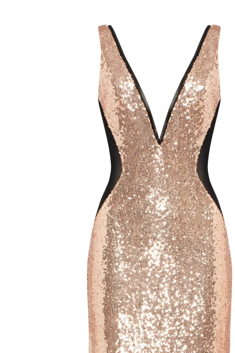 Extravaganza fully sequined gold maxi dress, Smoky Quartz sold by Milla product image thumbnail 5