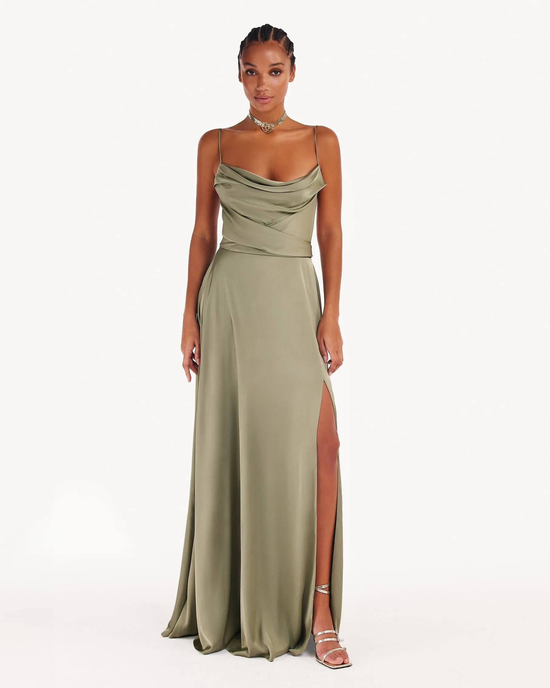 Boudoir olive silk slip dress sold by Milla product image thumbnail 2