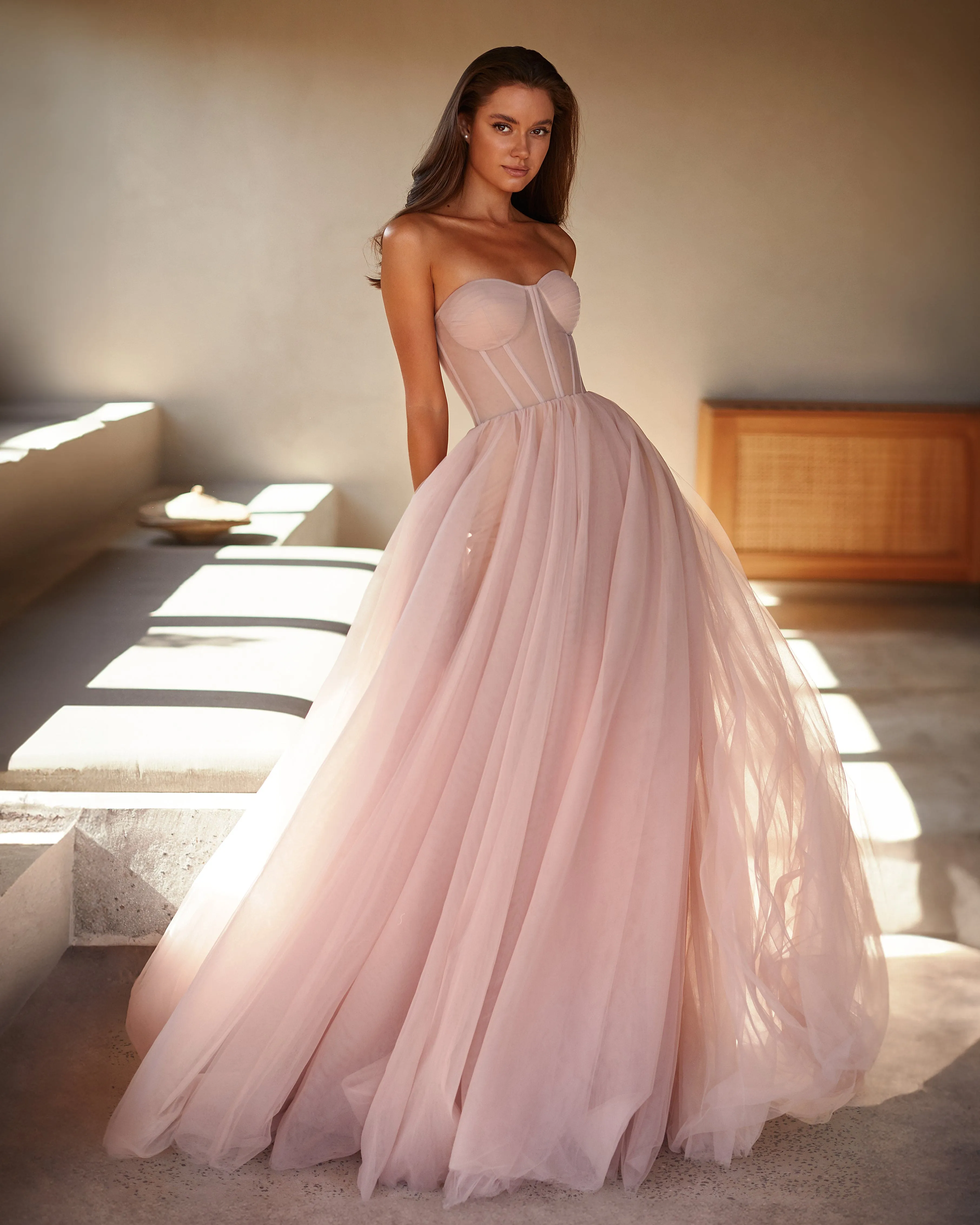 Misty Rose Tulle Maxi Dress with a Corset Bustier sold by Milla product image thumbnail 2
