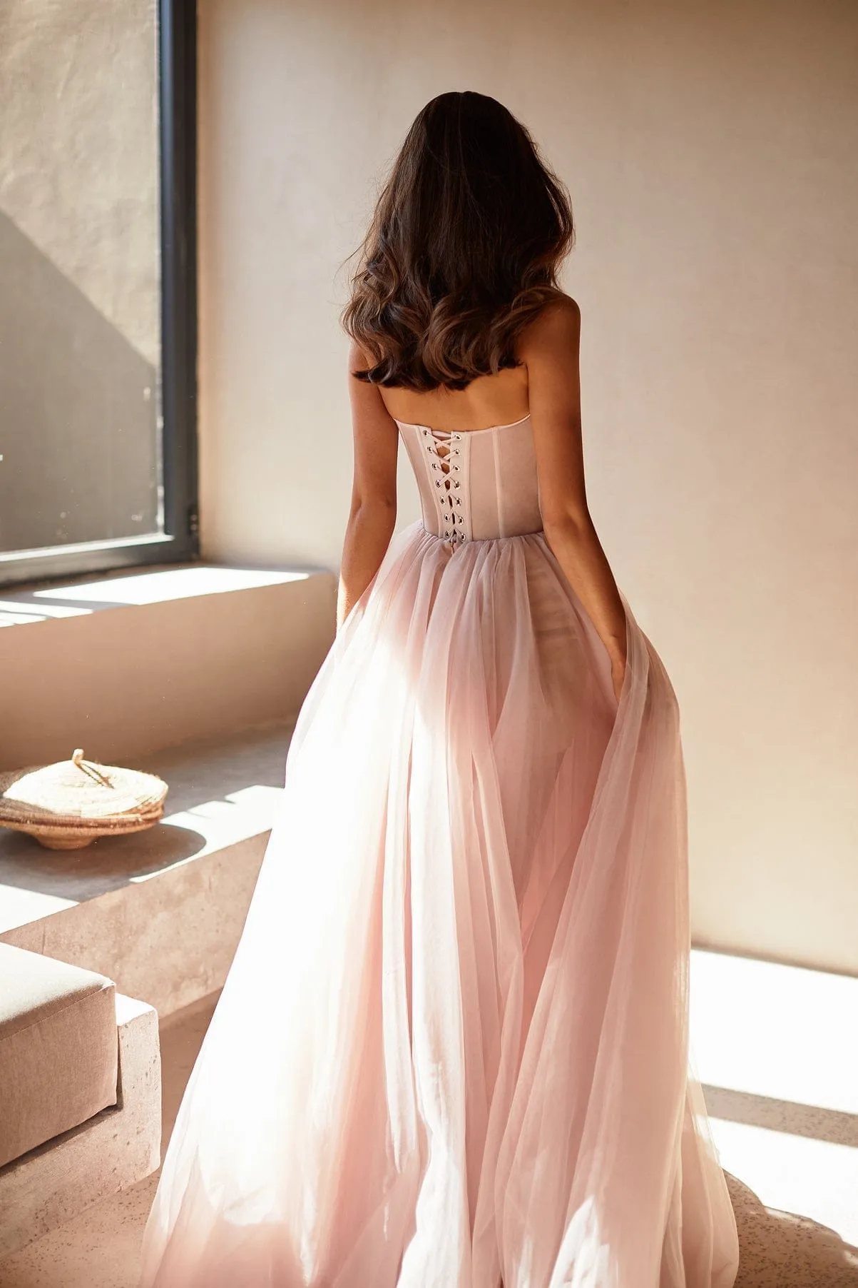 Misty Rose Tulle Maxi Dress with a Corset Bustier sold by Milla product image thumbnail 4