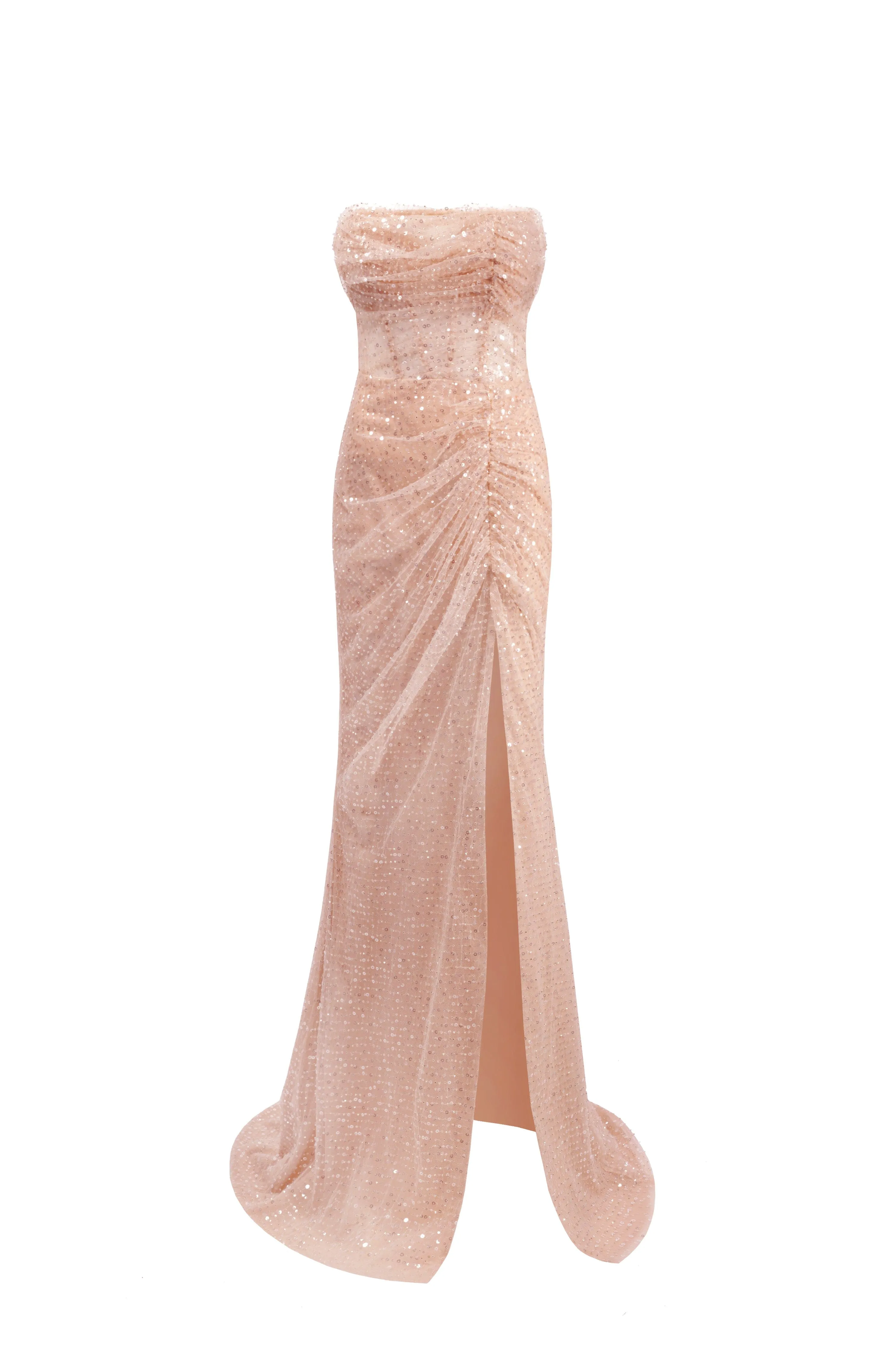 Spectacular sequined maxi dress in gold sold by Milla