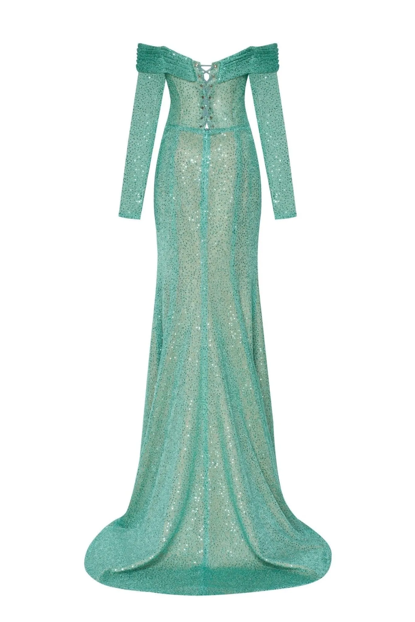 Mint Green Romantic off-the-shoulder sparkling long dress sold by Milla product image thumbnail 3