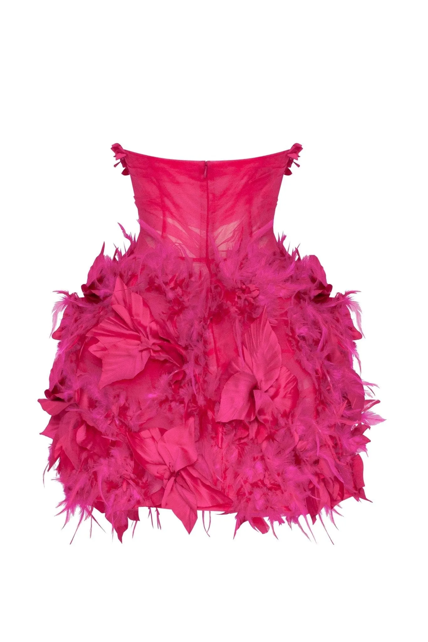 Epic fuchsia tulle mini dress with floral and feather application sold by Milla product image thumbnail 3