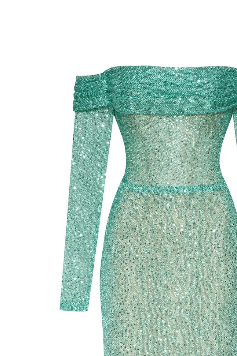 Mint Green Romantic off-the-shoulder sparkling long dress sold by Milla product image thumbnail 5