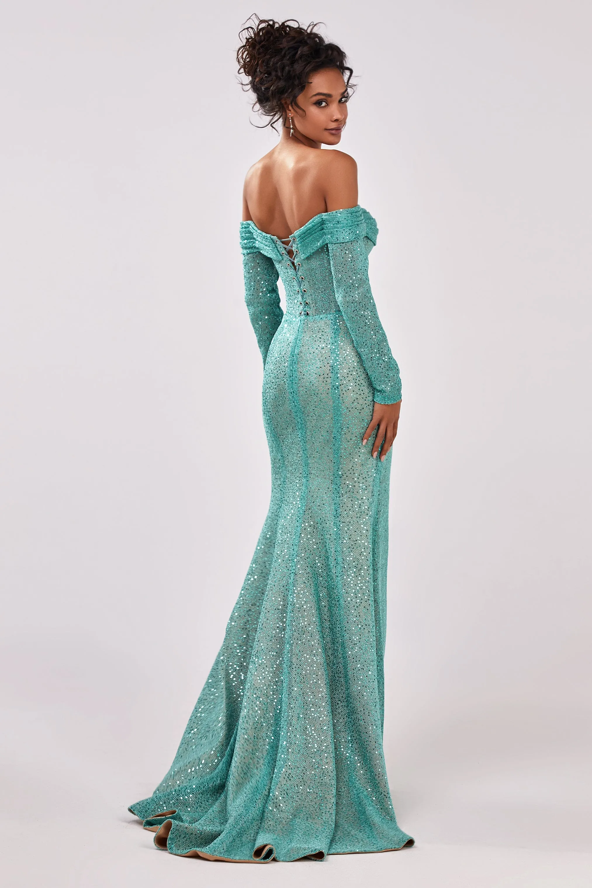 Mint Green Romantic off-the-shoulder sparkling long dress sold by Milla product image thumbnail 4