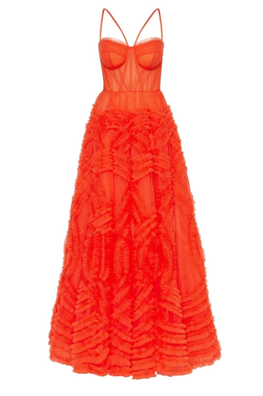 Tangerine Tulle Ornament Maxi Dress sold by Milla