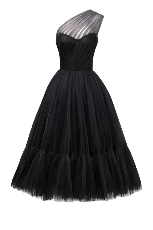 Black One-Shoulder Cocktail Tulle Dress sold by Milla