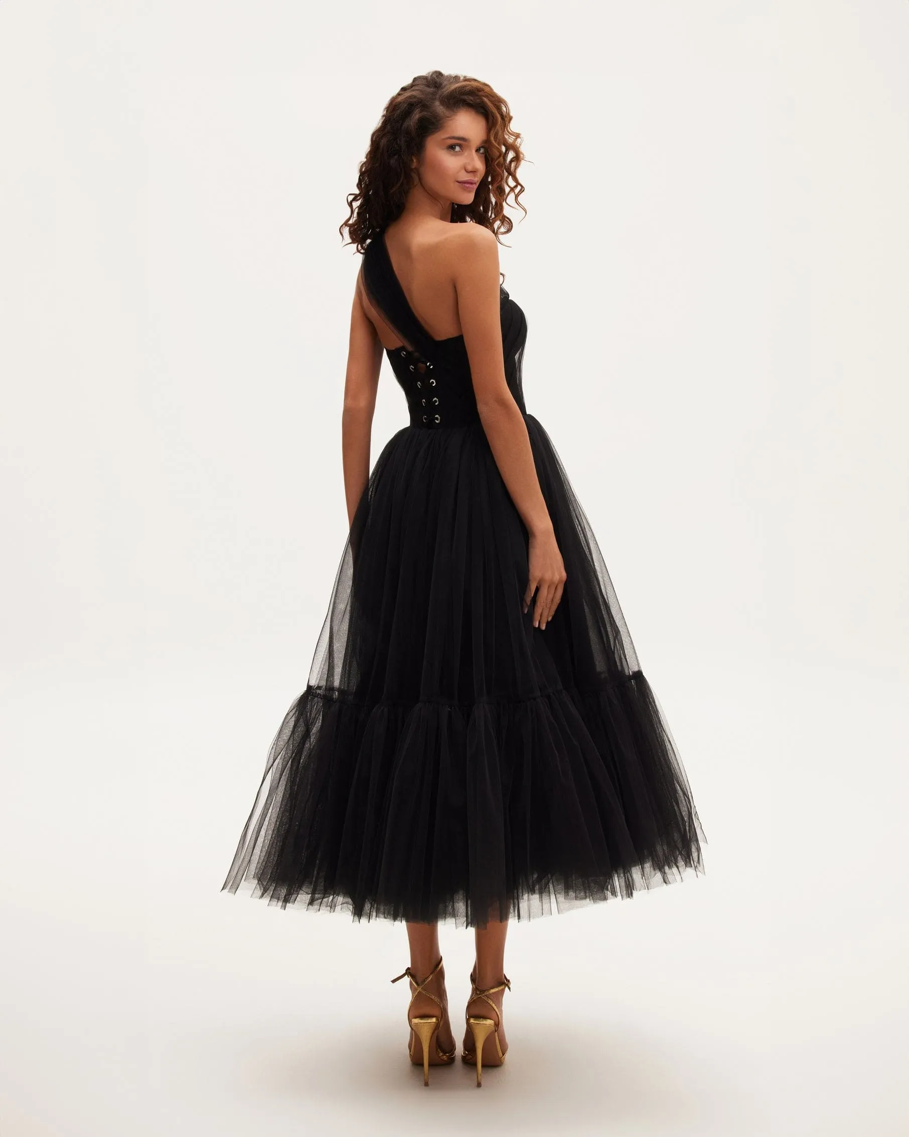 Black One-Shoulder Cocktail Tulle Dress sold by Milla product image thumbnail 4