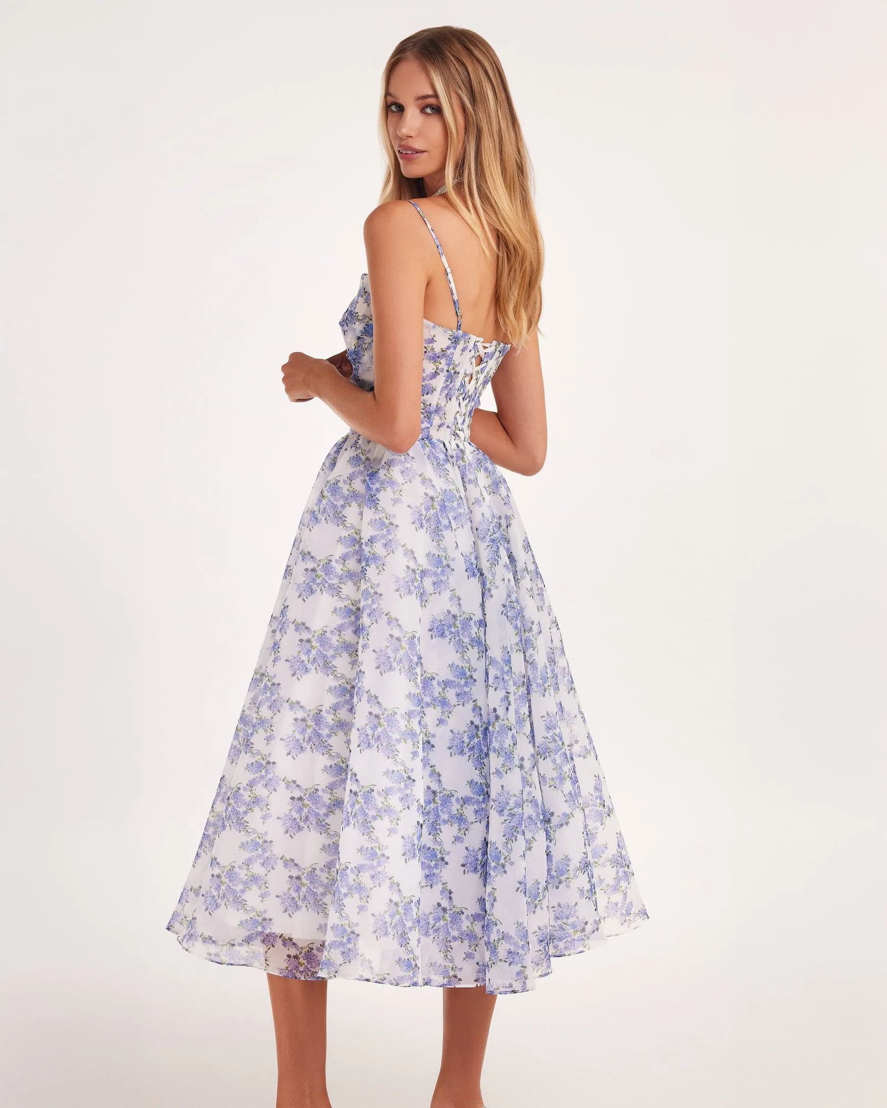Blue Hydrangea spaghetti strap midi dress sold by Milla product image thumbnail 4