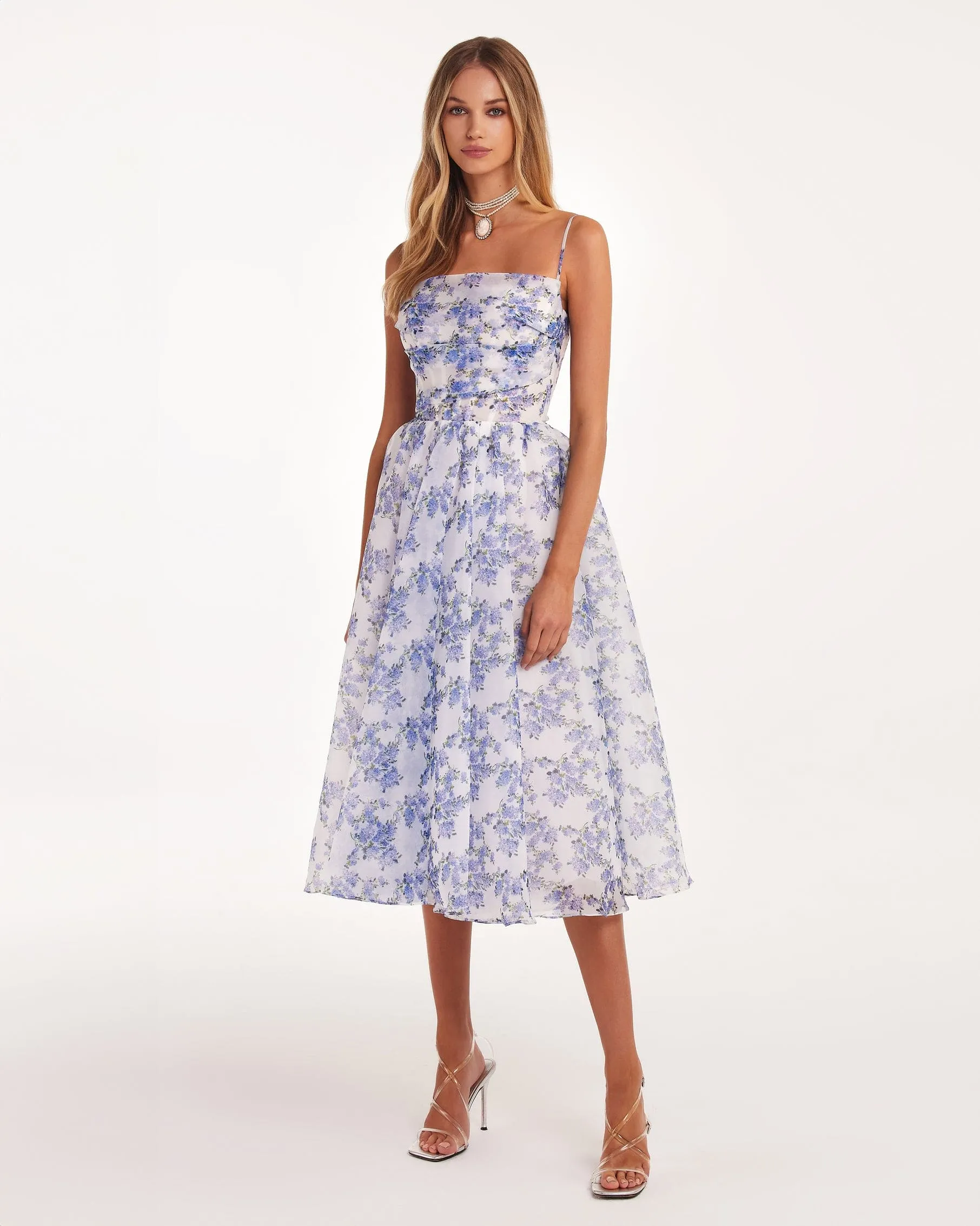 Blue Hydrangea spaghetti strap midi dress sold by Milla product image thumbnail 2