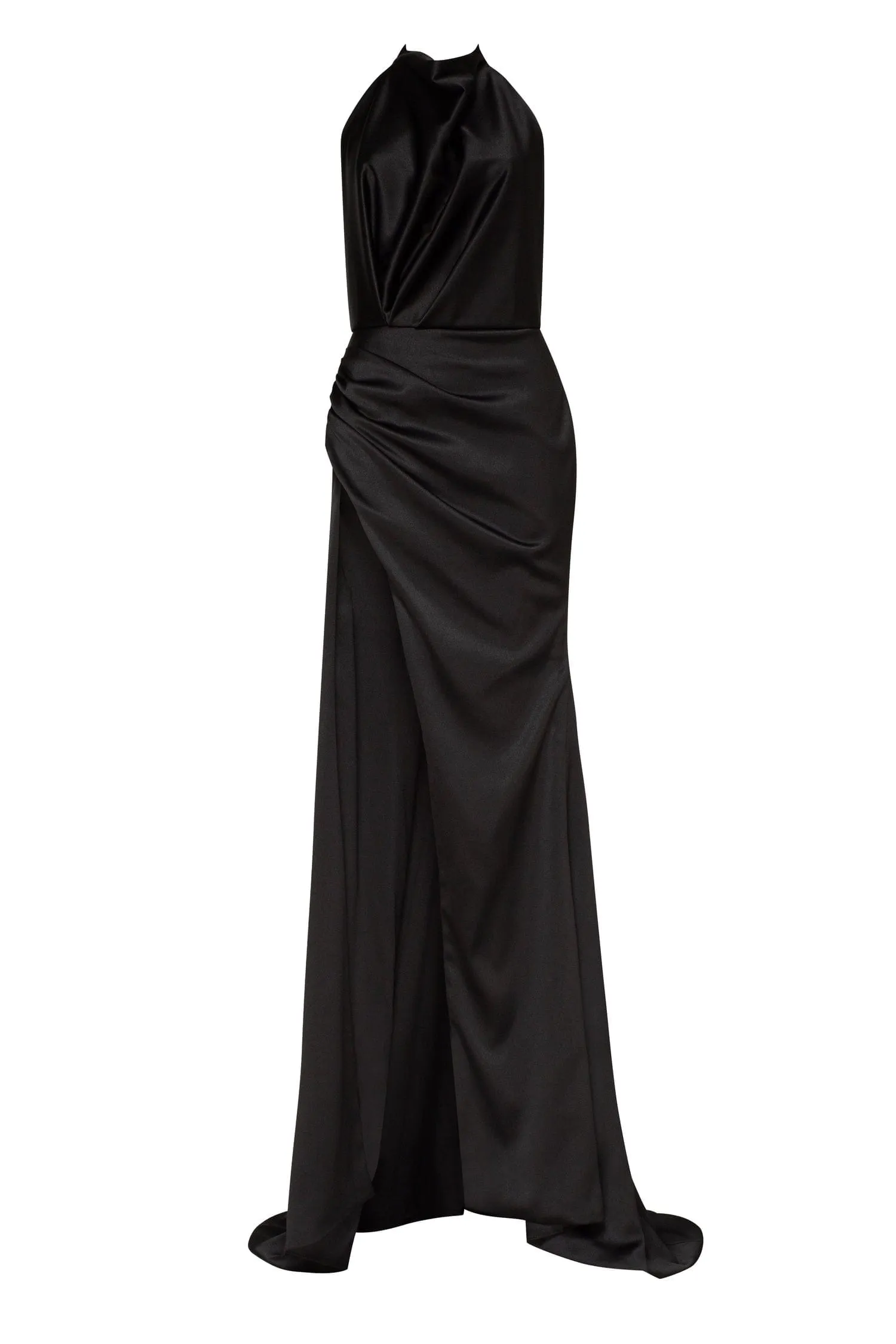 Black Mock neck sleeveless high slit dress sold by Milla