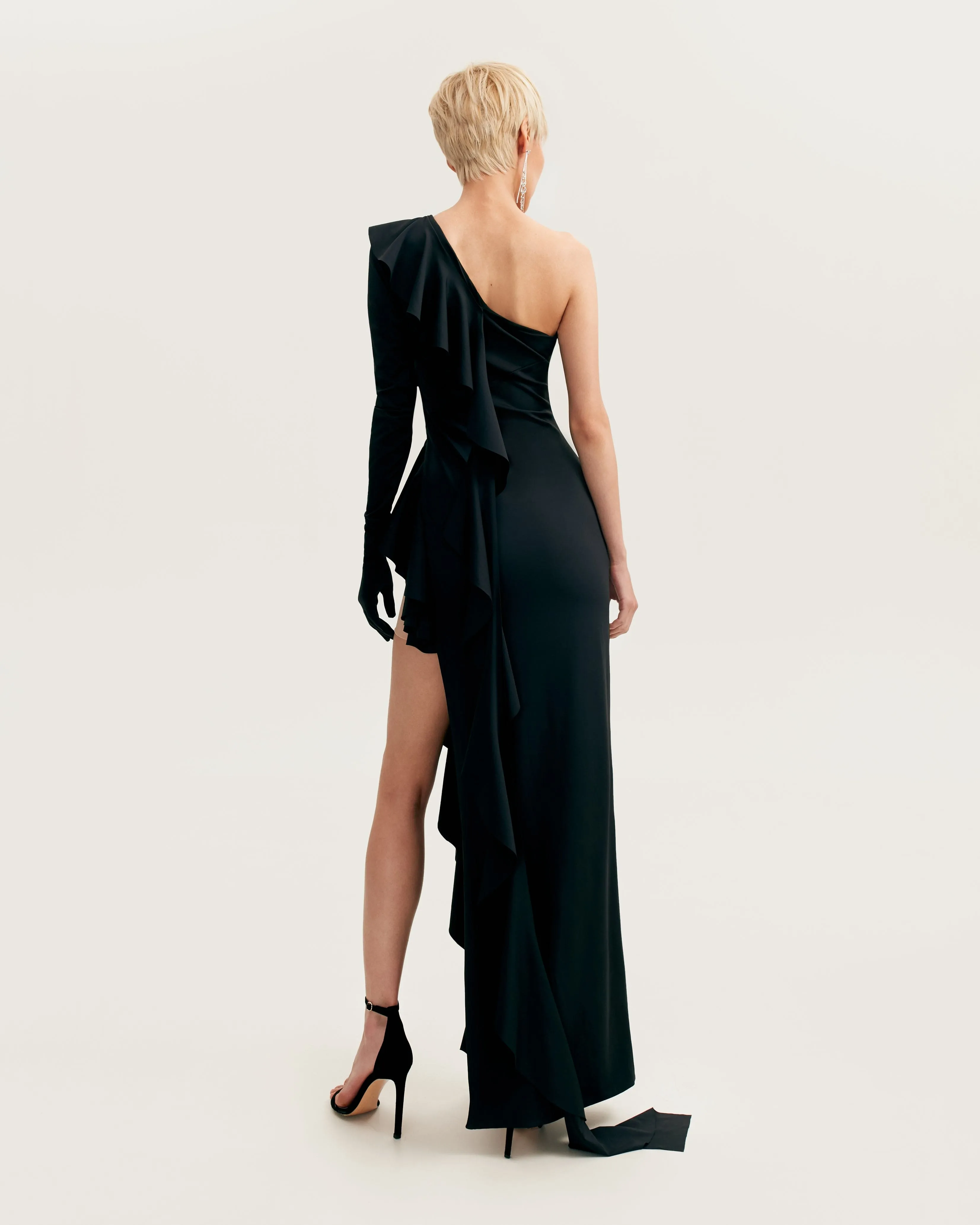 One-shoulder ruffle-trimmed maxi dress in black, Xo Xo sold by Milla product image thumbnail 4