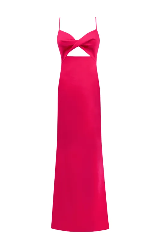 Twisted cutout fuchsia bodice maxi dress sold by Milla