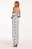 Blue Hydrangea off-shoulder satin dress sold by Milla