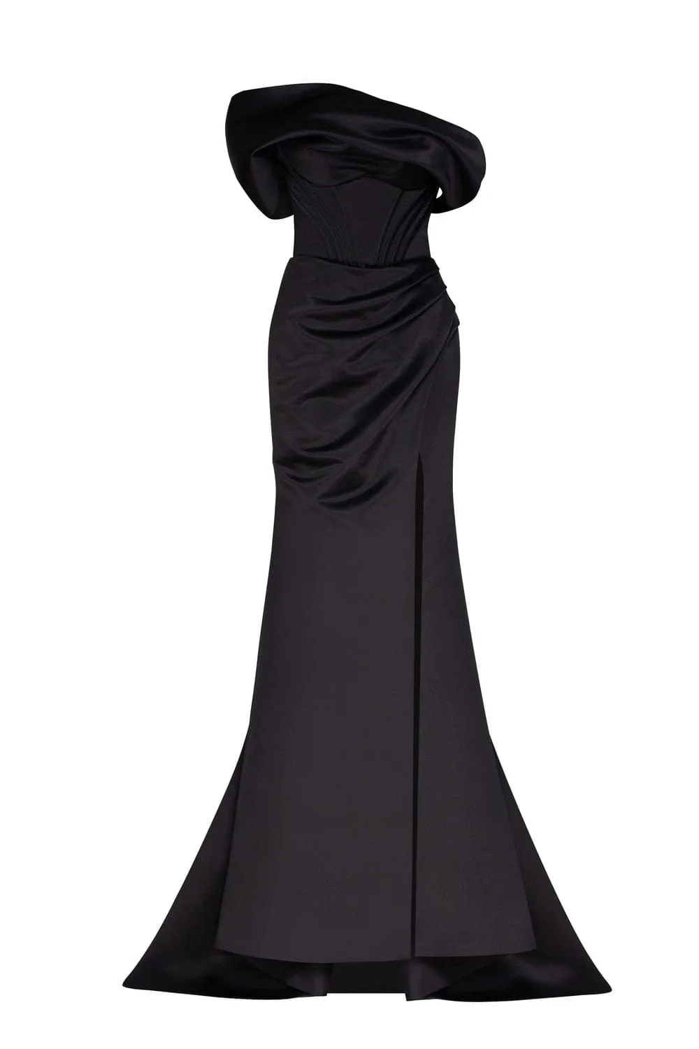 Black Princess strapless gown with thigh slit sold by Milla