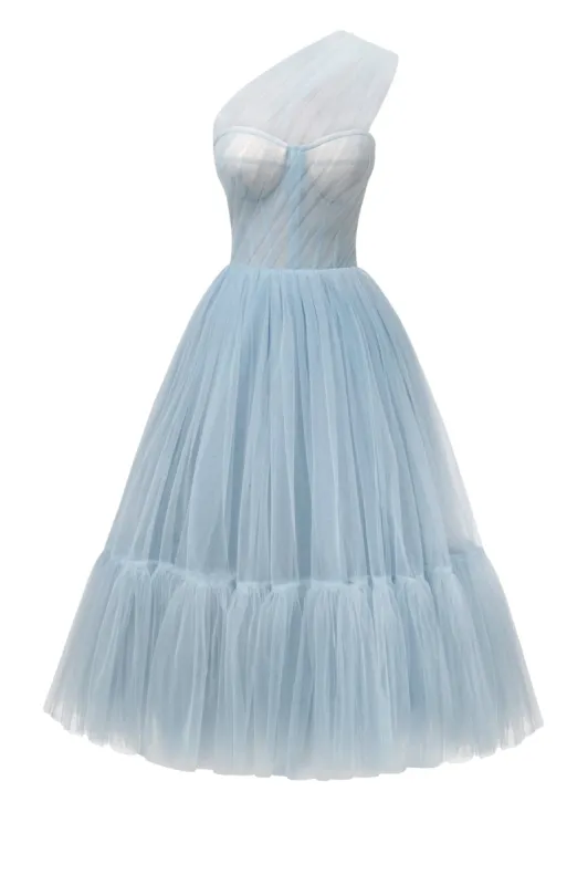 Light Blue One-Shoulder Cocktail Tulle Dress sold by Milla