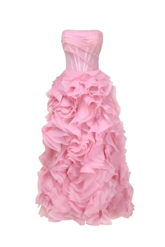Voluminous rose appliques pink maxi dress, Garden of Eden sold by Milla