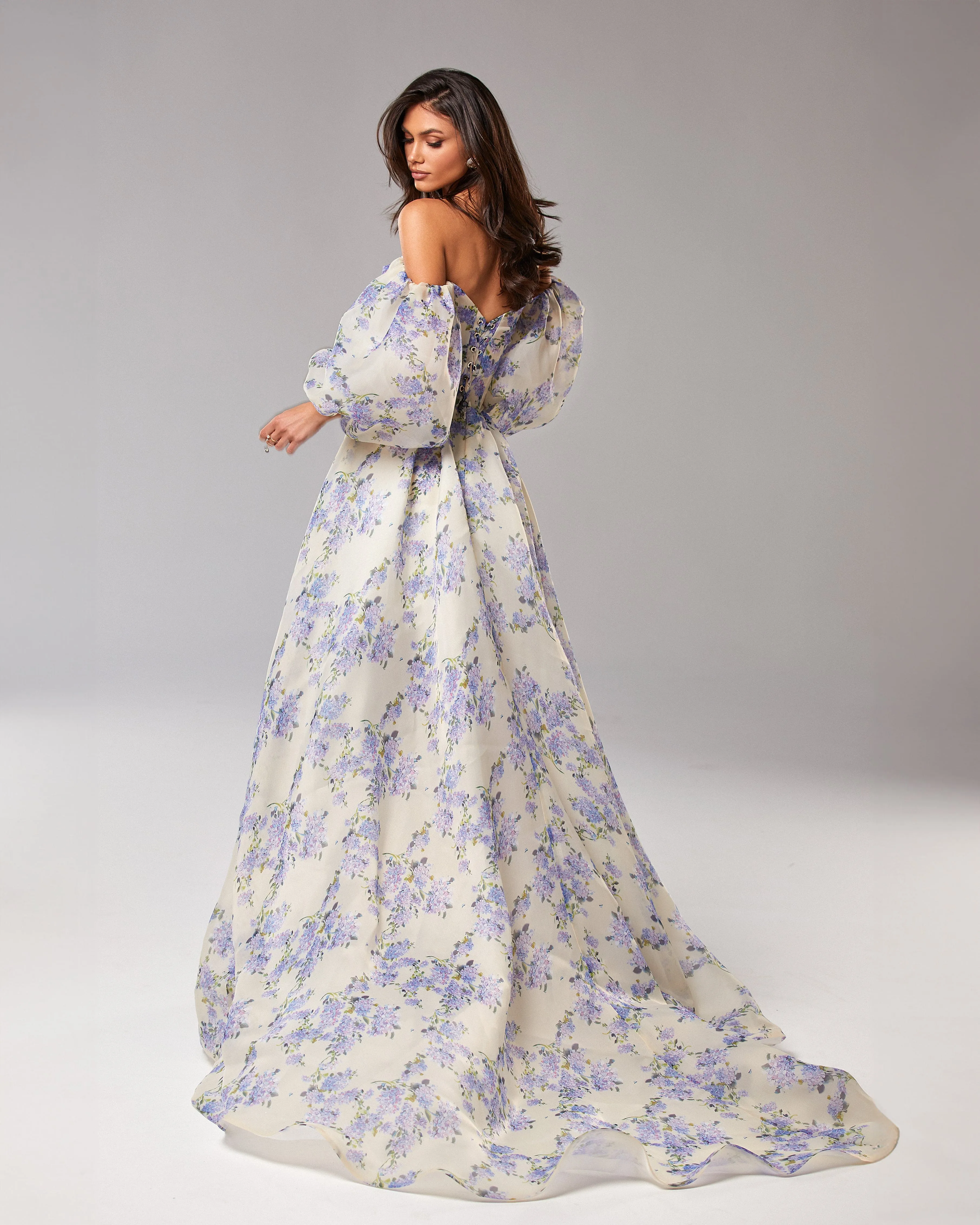 Hydrangea Elegant floral puff sleeve maxi dress sold by Milla product image thumbnail 4