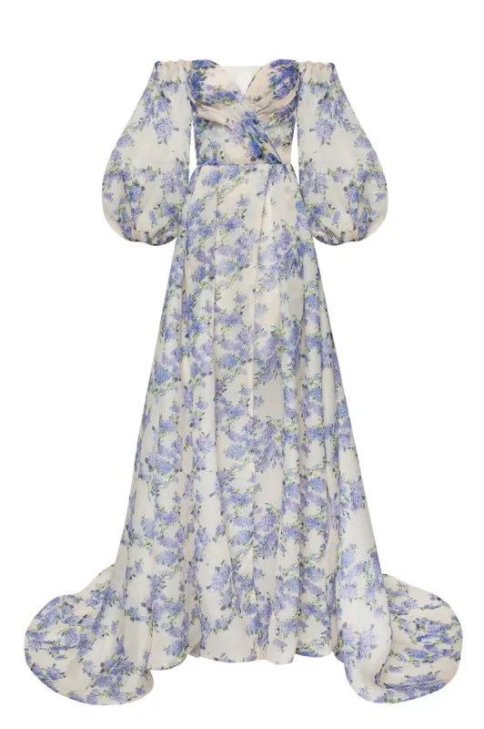 Hydrangea Elegant floral puff sleeve maxi dress sold by Milla