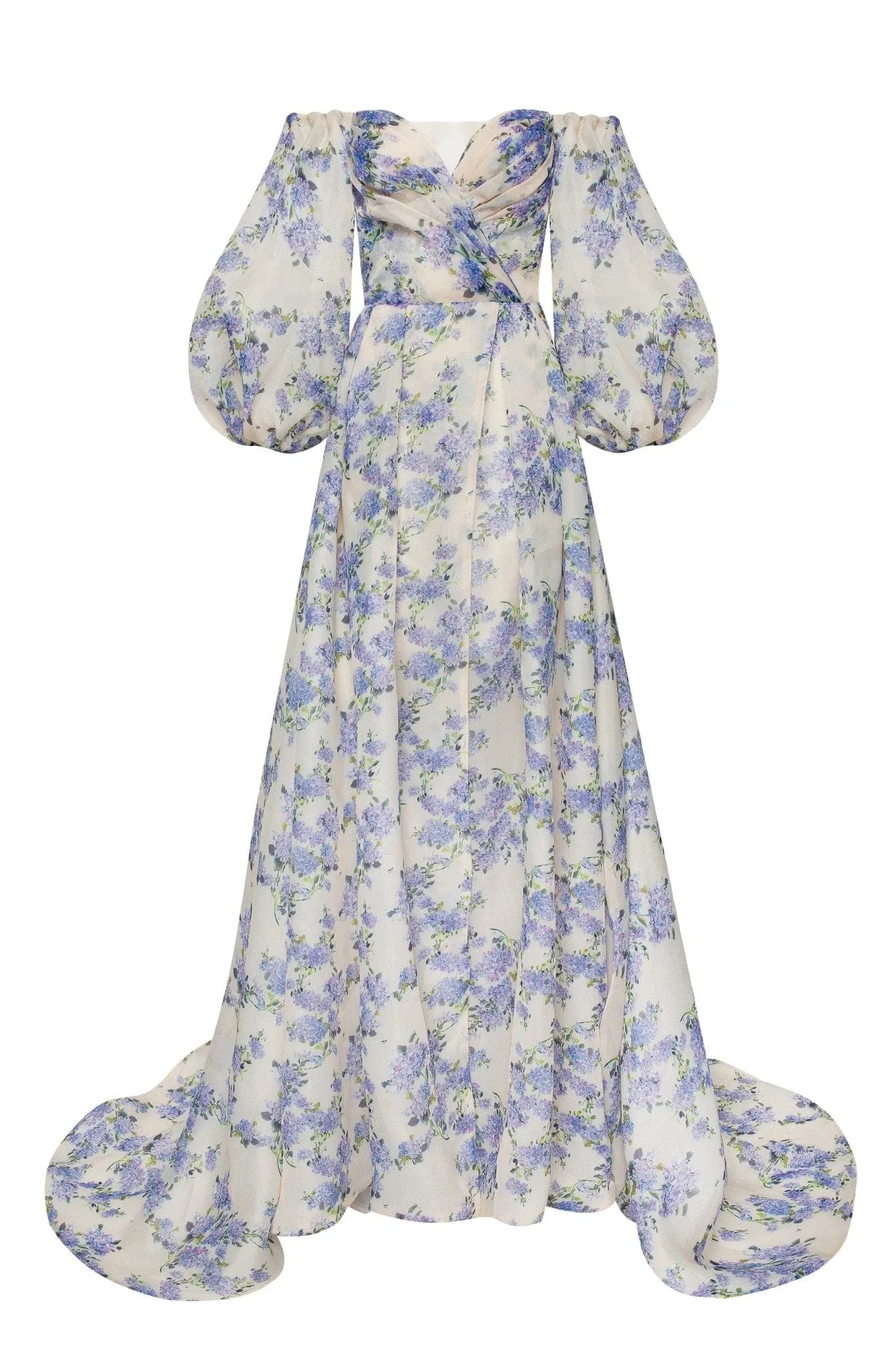 Hydrangea Elegant floral puff sleeve maxi dress sold by Milla