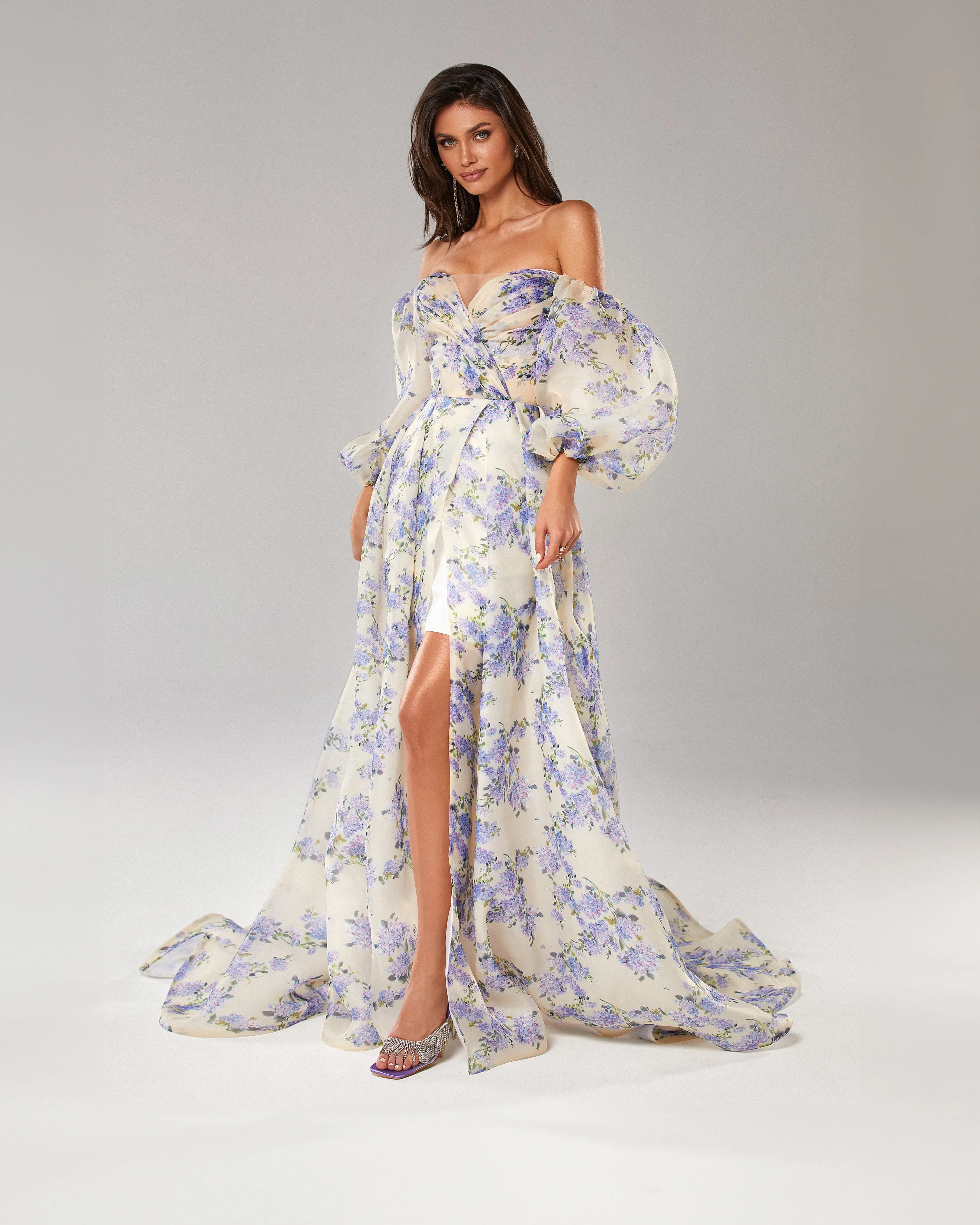 Hydrangea Elegant floral puff sleeve maxi dress sold by Milla product image thumbnail 2