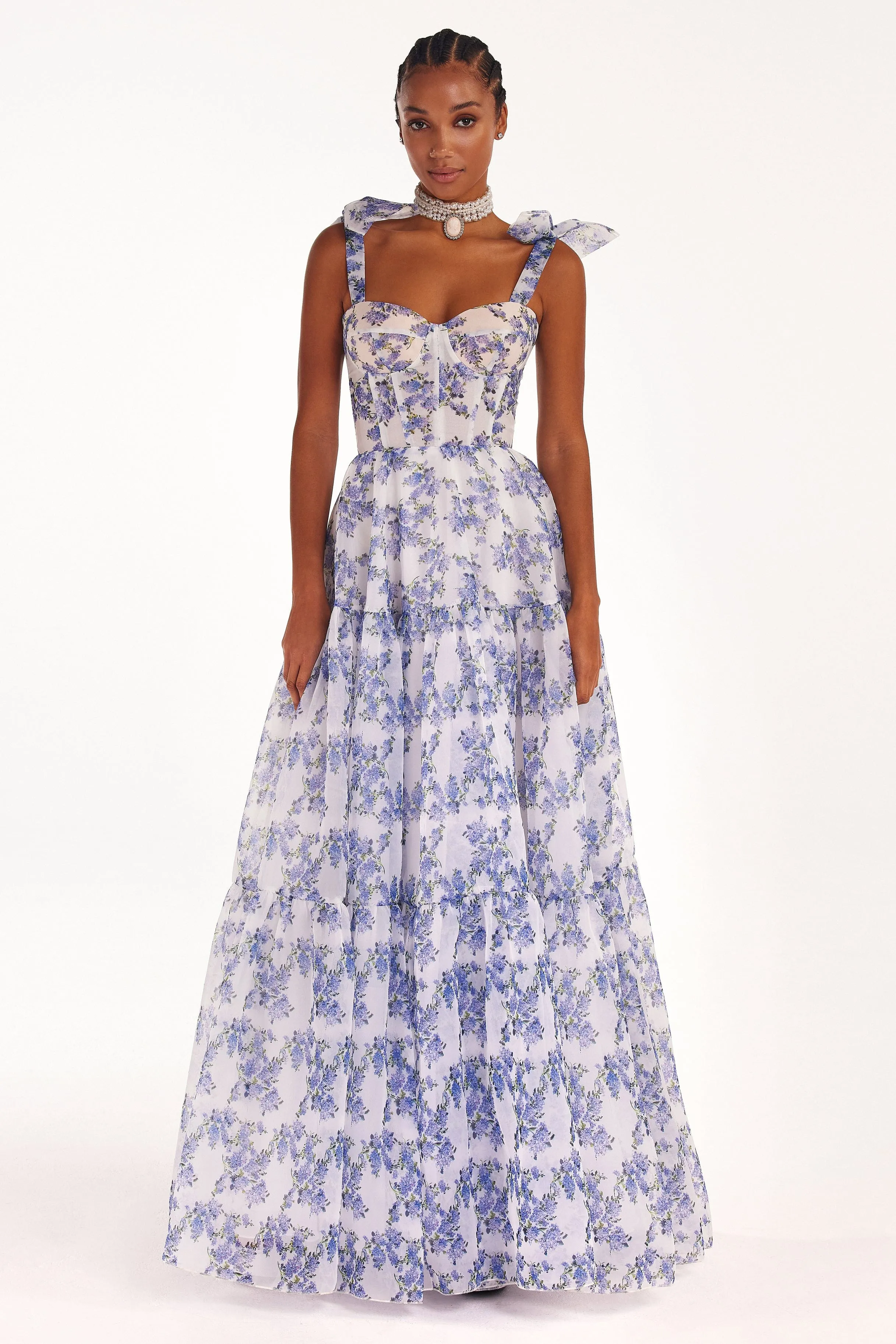 Blue Hydrangea tender tie-strap maxi dress sold by Milla product image thumbnail 2