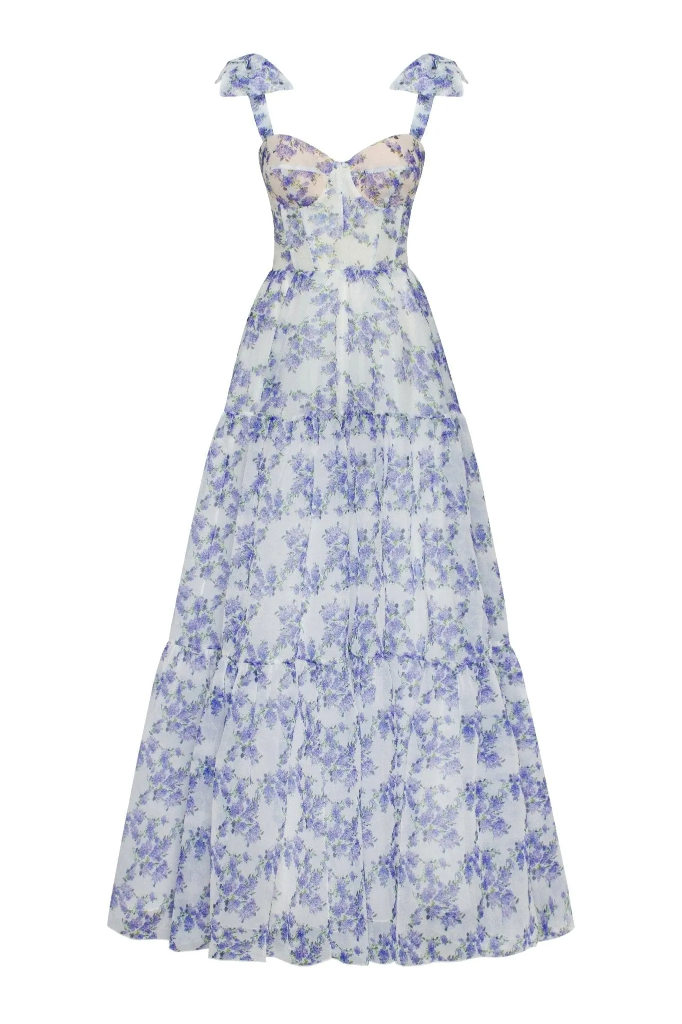 Blue Hydrangea tender tie-strap maxi dress sold by Milla