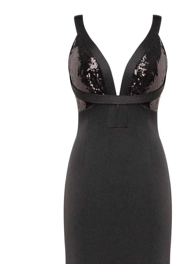 Show-stealer black maxi dress with a V-neckline, Smoky Quartz sold by Milla product image thumbnail 5