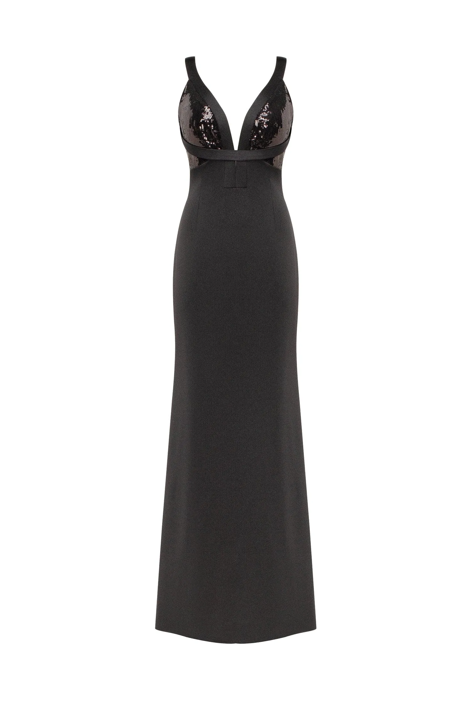 Show-stealer black maxi dress with a V-neckline, Smoky Quartz sold by Milla
