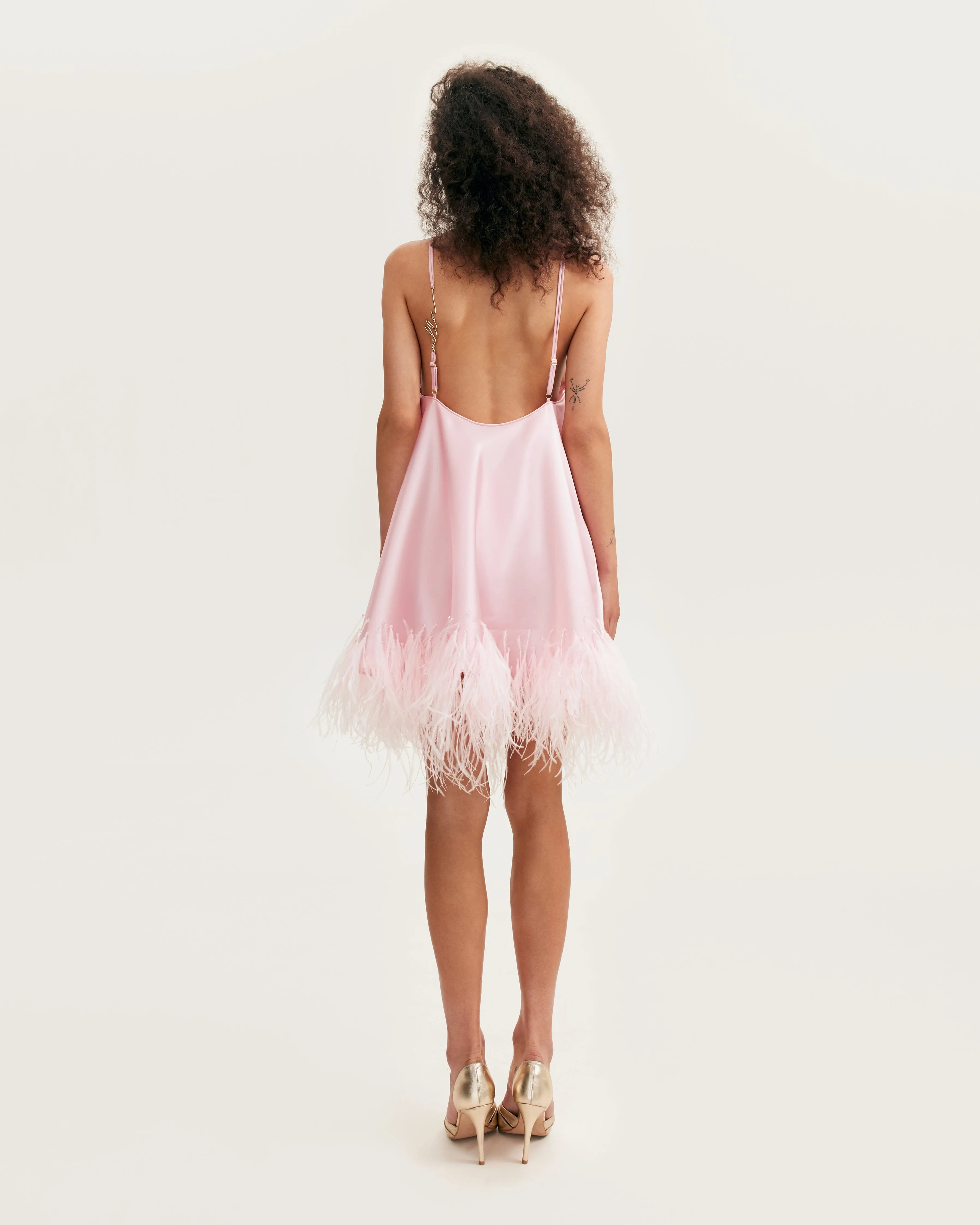 Bohemian pink feather-trimmed slip mini dress, Xo Xo sold by Milla product image thumbnail 4