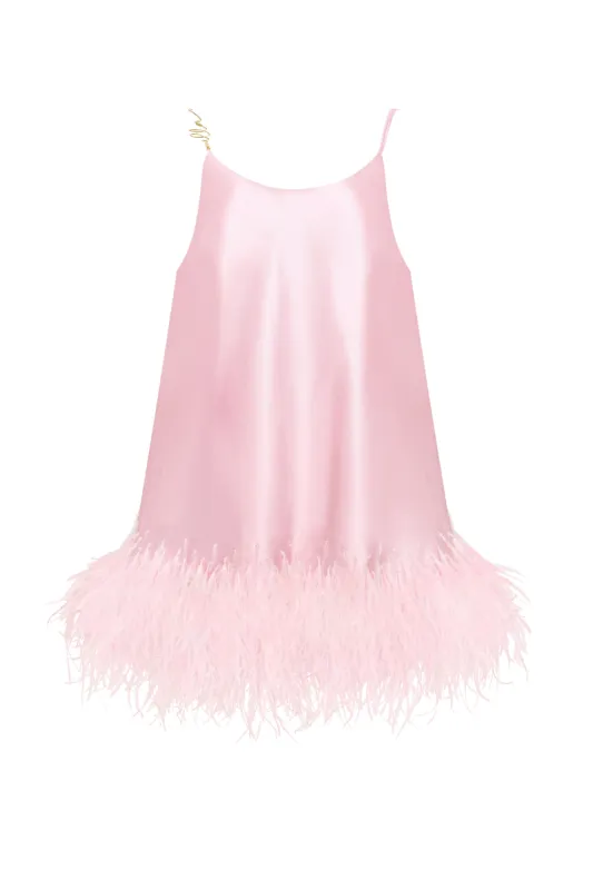 Bohemian pink feather-trimmed slip mini dress, Xo Xo sold by Milla