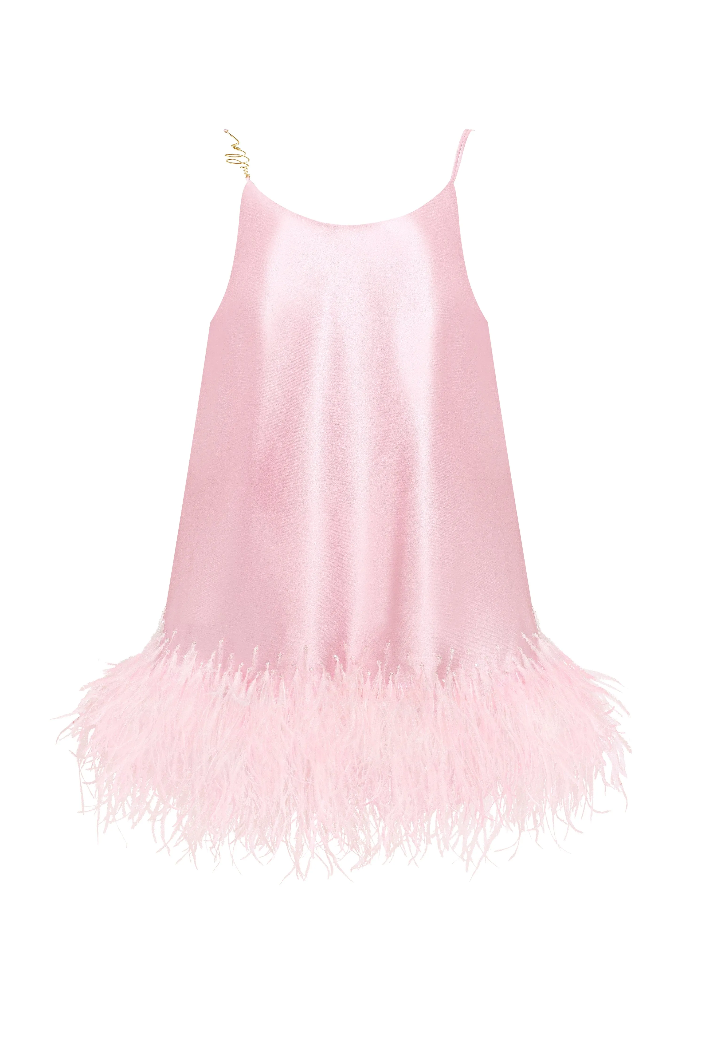 Bohemian pink feather-trimmed slip mini dress, Xo Xo sold by Milla