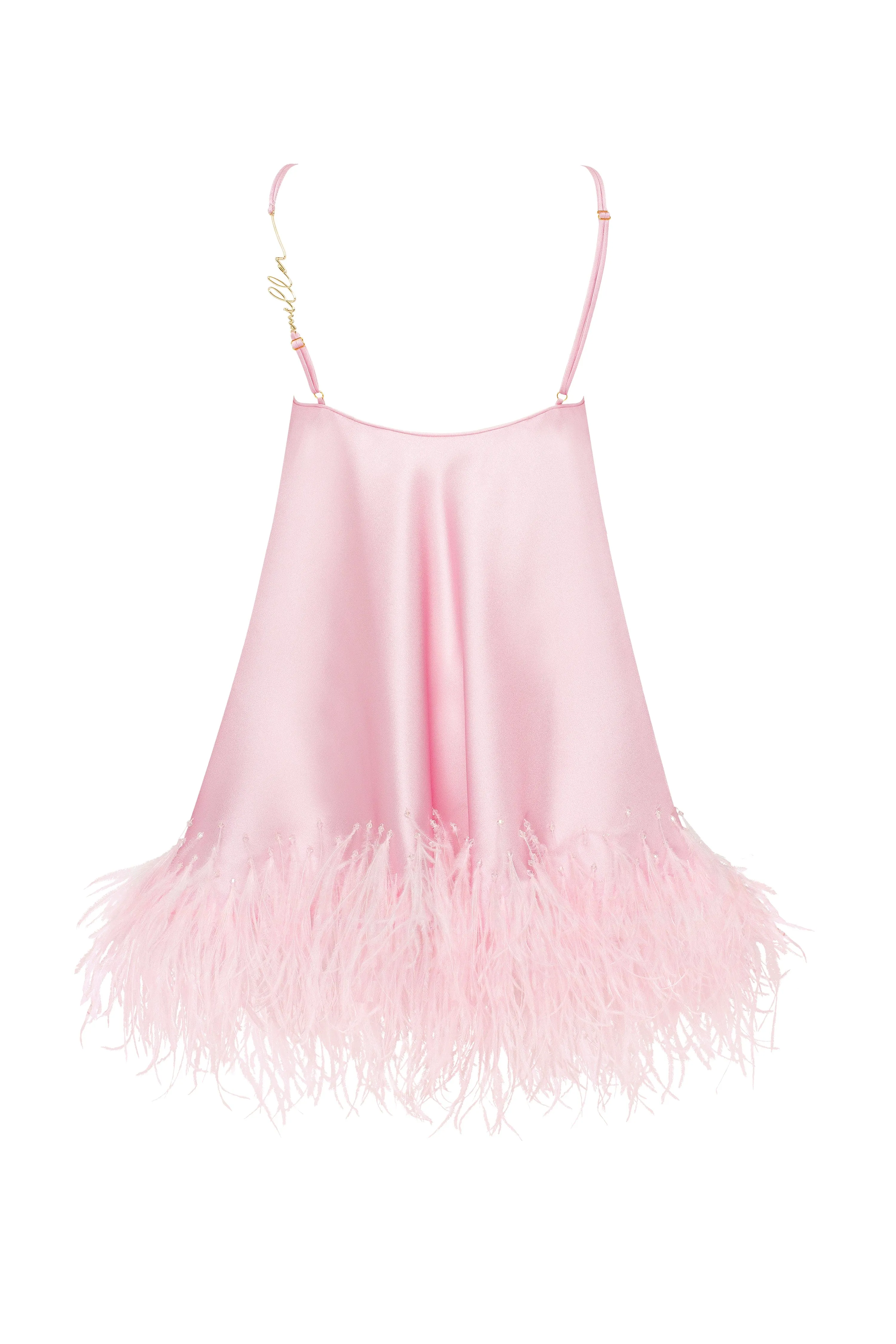 Bohemian pink feather-trimmed slip mini dress, Xo Xo sold by Milla product image thumbnail 3