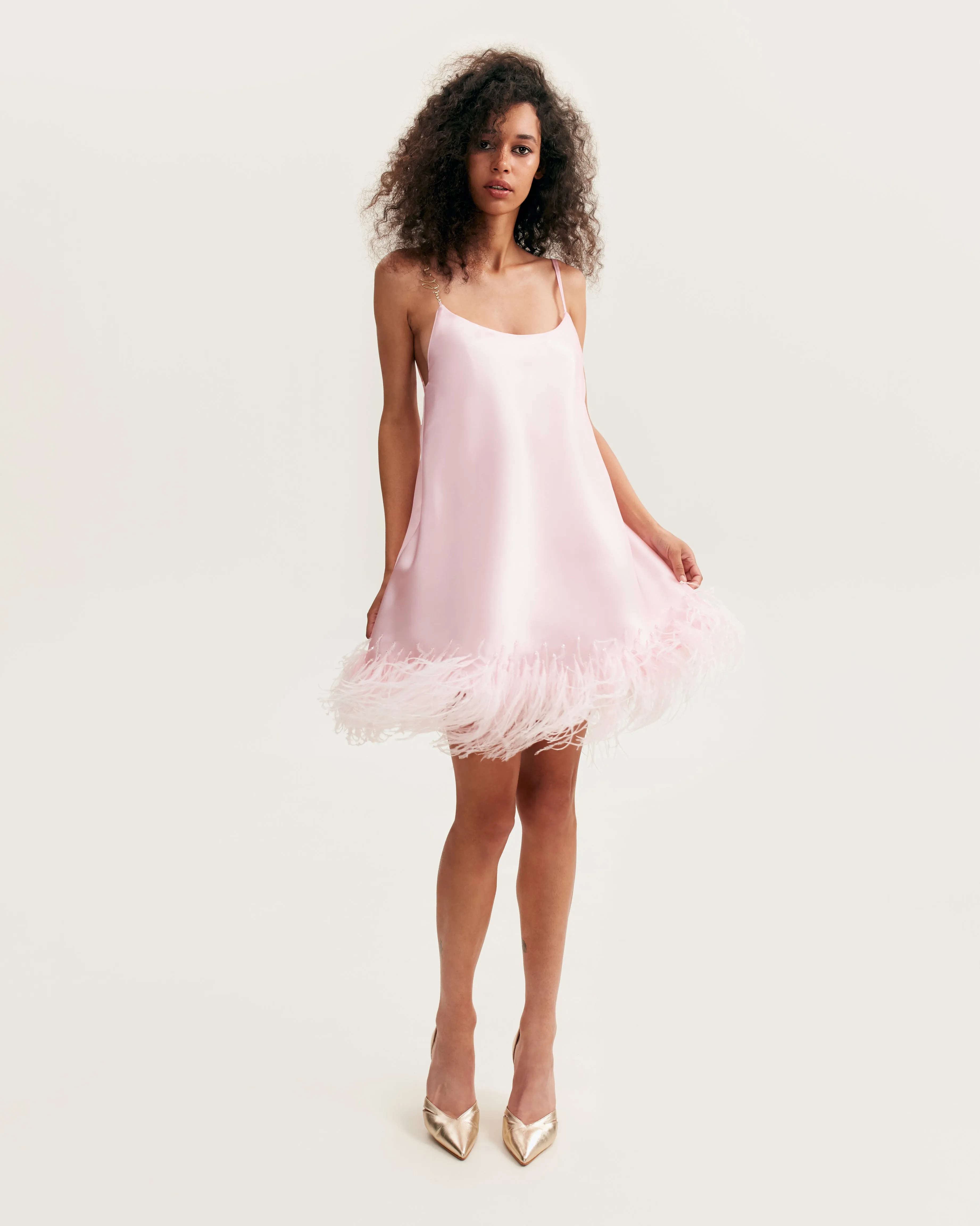 Bohemian pink feather-trimmed slip mini dress, Xo Xo sold by Milla product image thumbnail 2