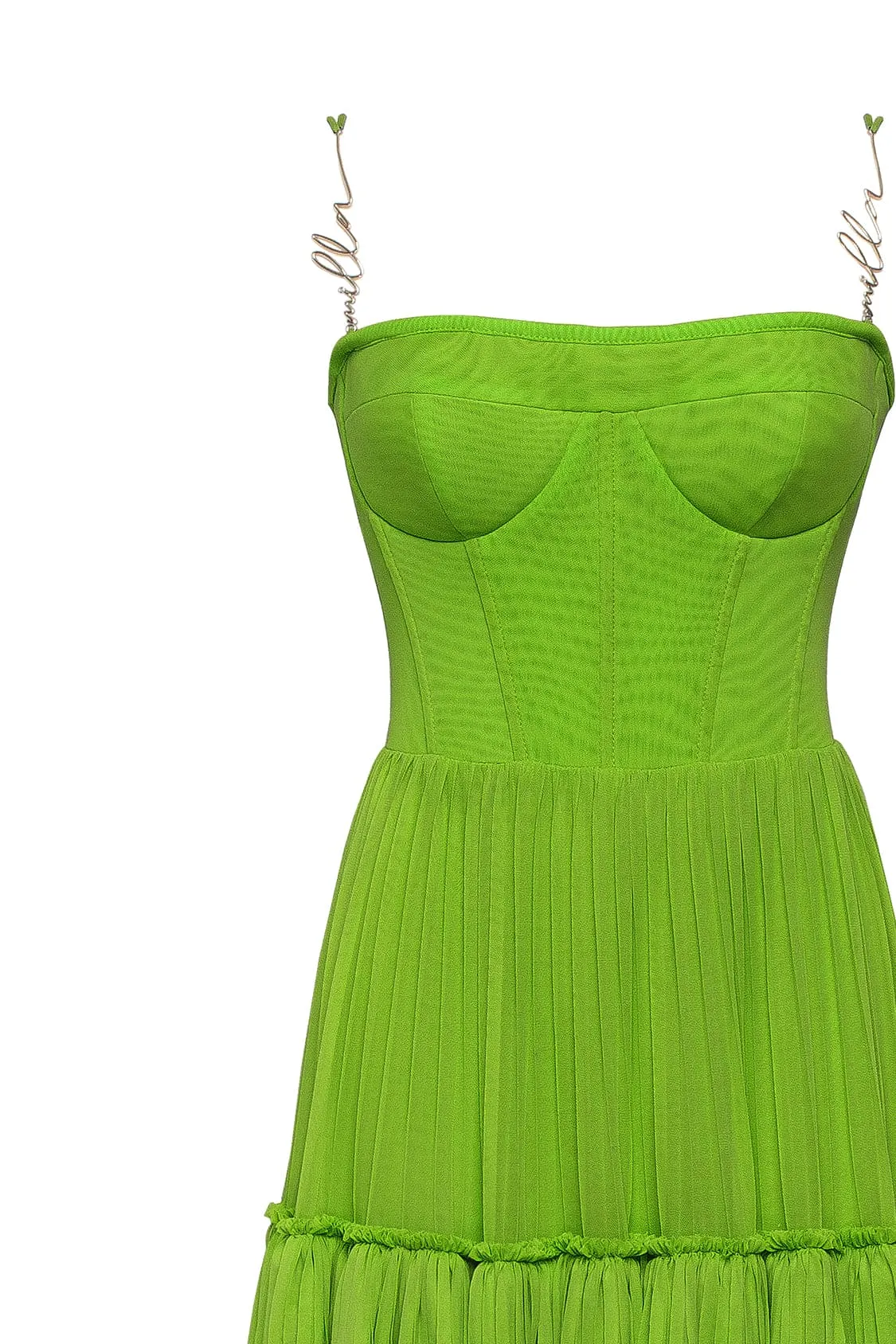 Green spaghetti strap pleated maxi dress, Garden of Eden sold by Milla product image thumbnail 5