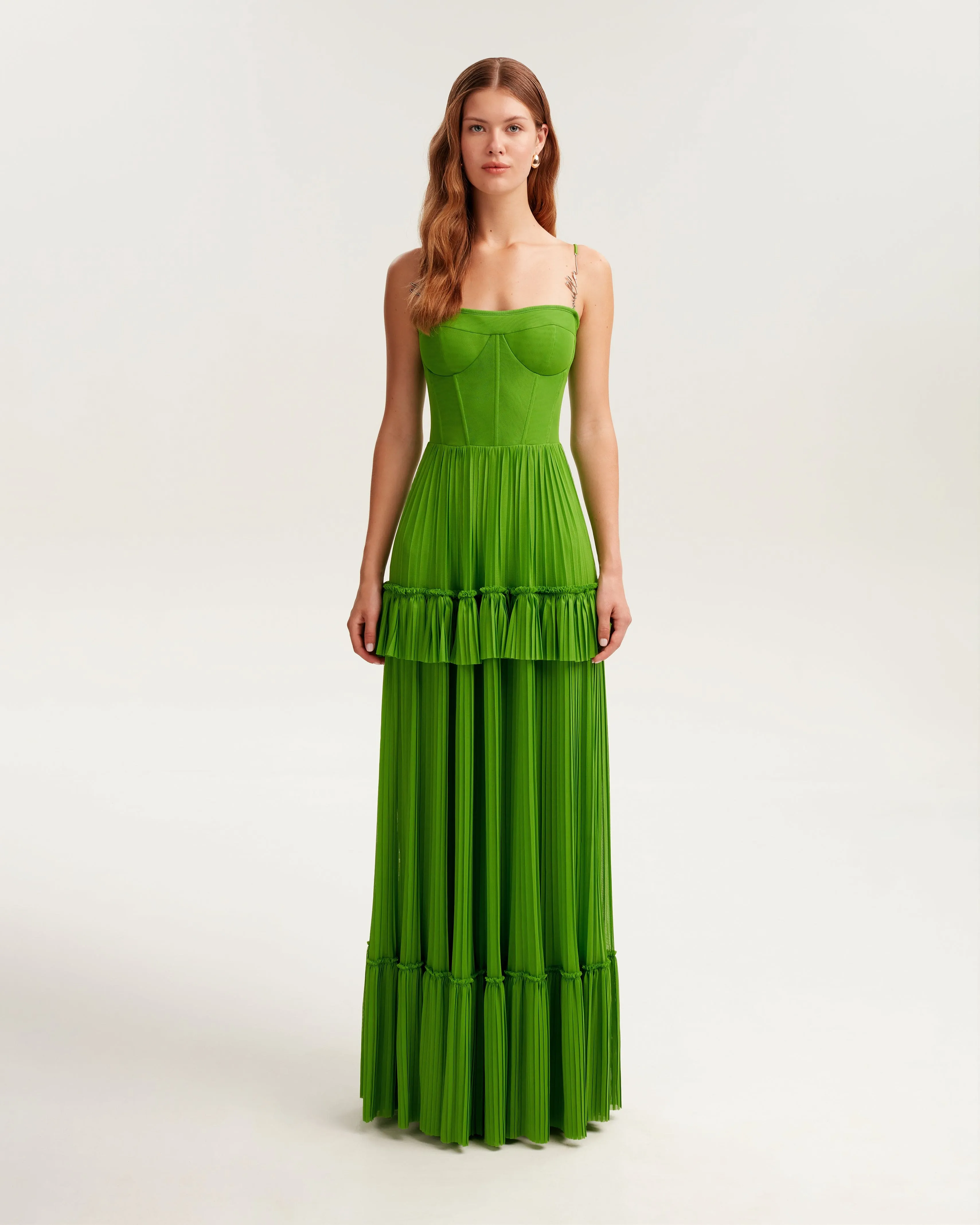 Green spaghetti strap pleated maxi dress, Garden of Eden sold by Milla product image thumbnail 2