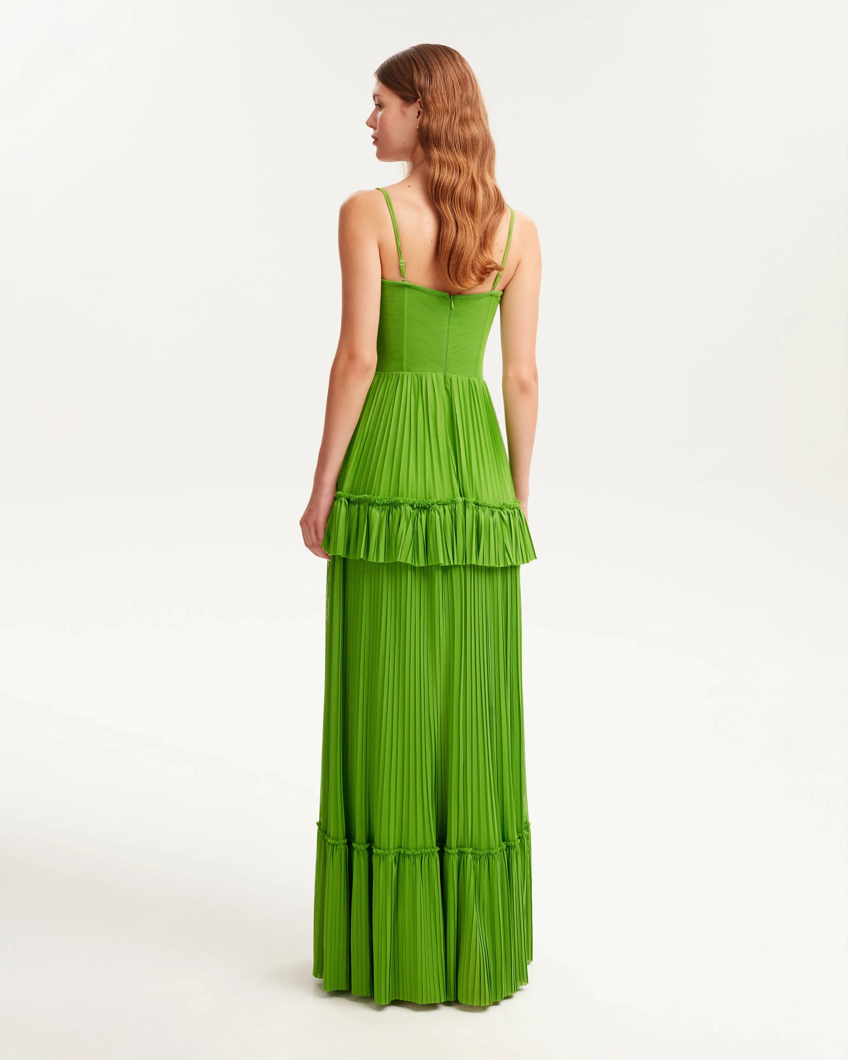 Green spaghetti strap pleated maxi dress, Garden of Eden sold by Milla product image thumbnail 4