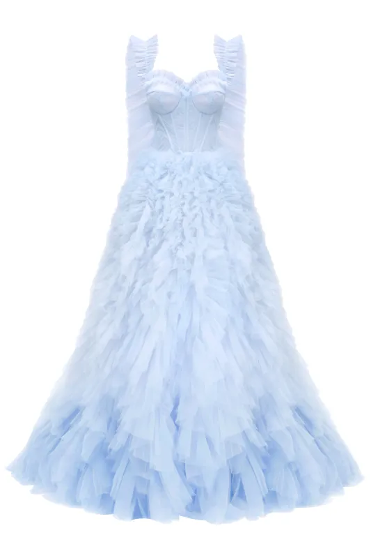 Light Blue All Ruffled Up Evening Fluffy Dress sold by Milla