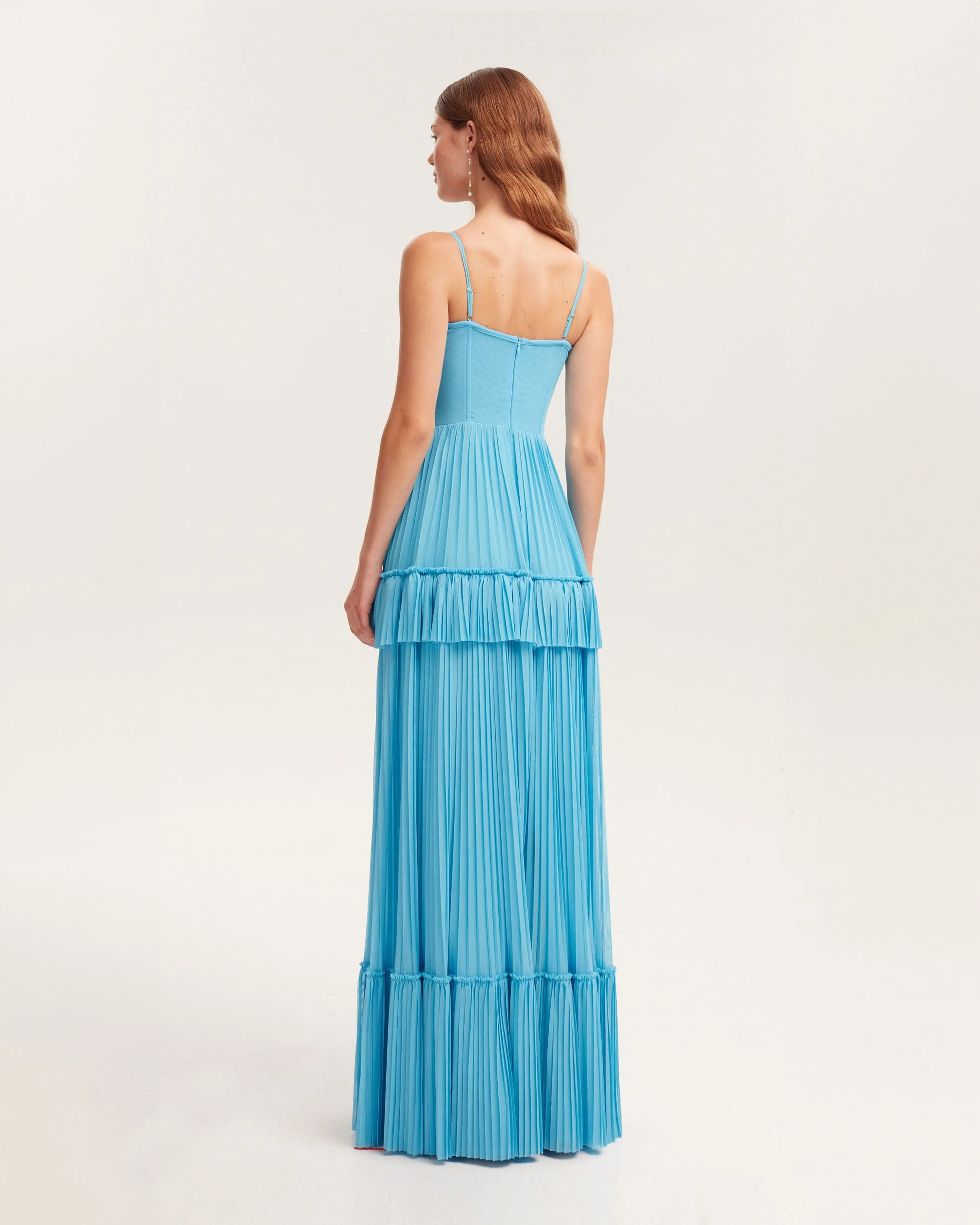 Sky-blue spaghetti strap pleated maxi dress, Garden of Eden sold by Milla product image thumbnail 4